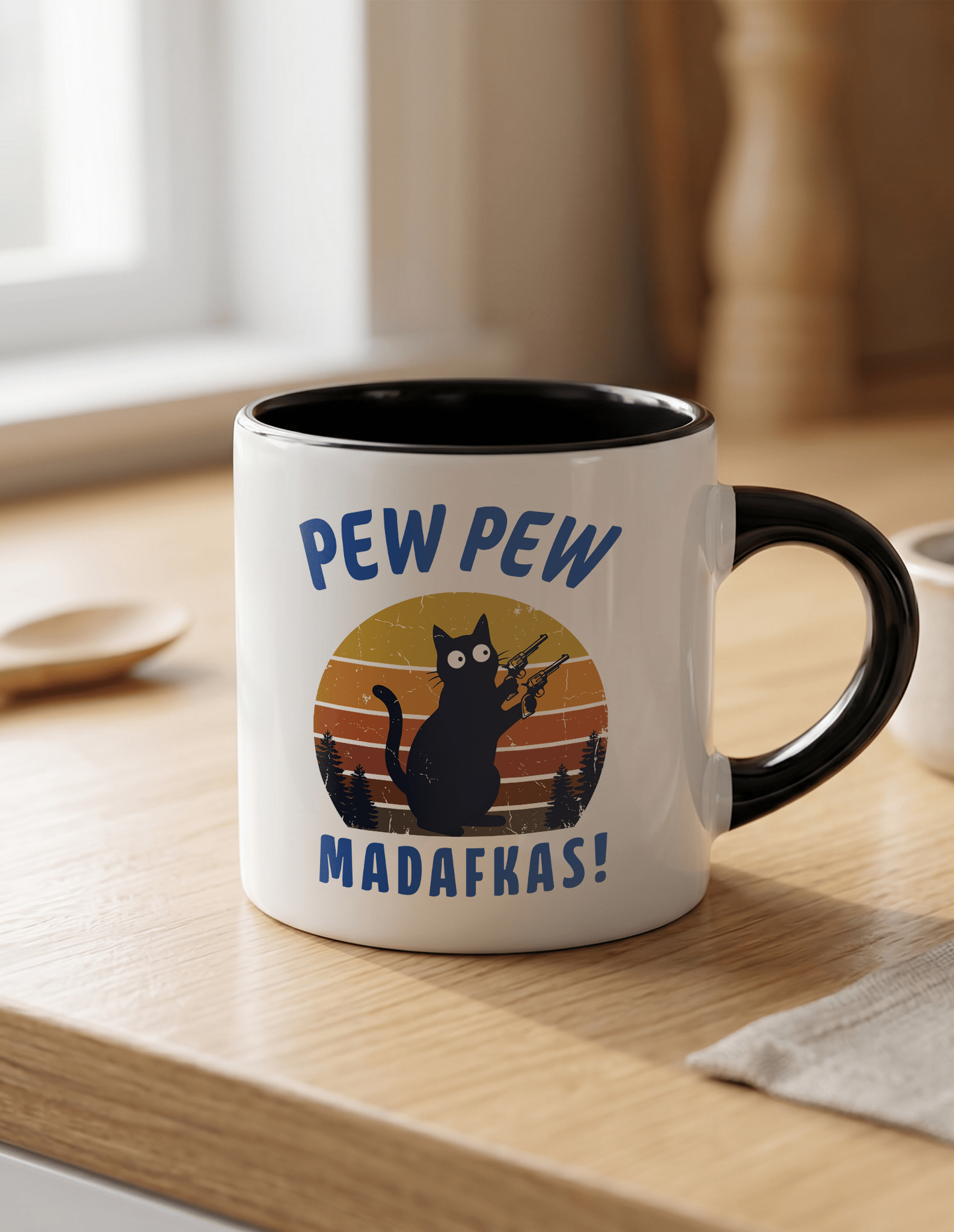 Pew Pew 180 ml Beyaz Siyah Kahve Kupası