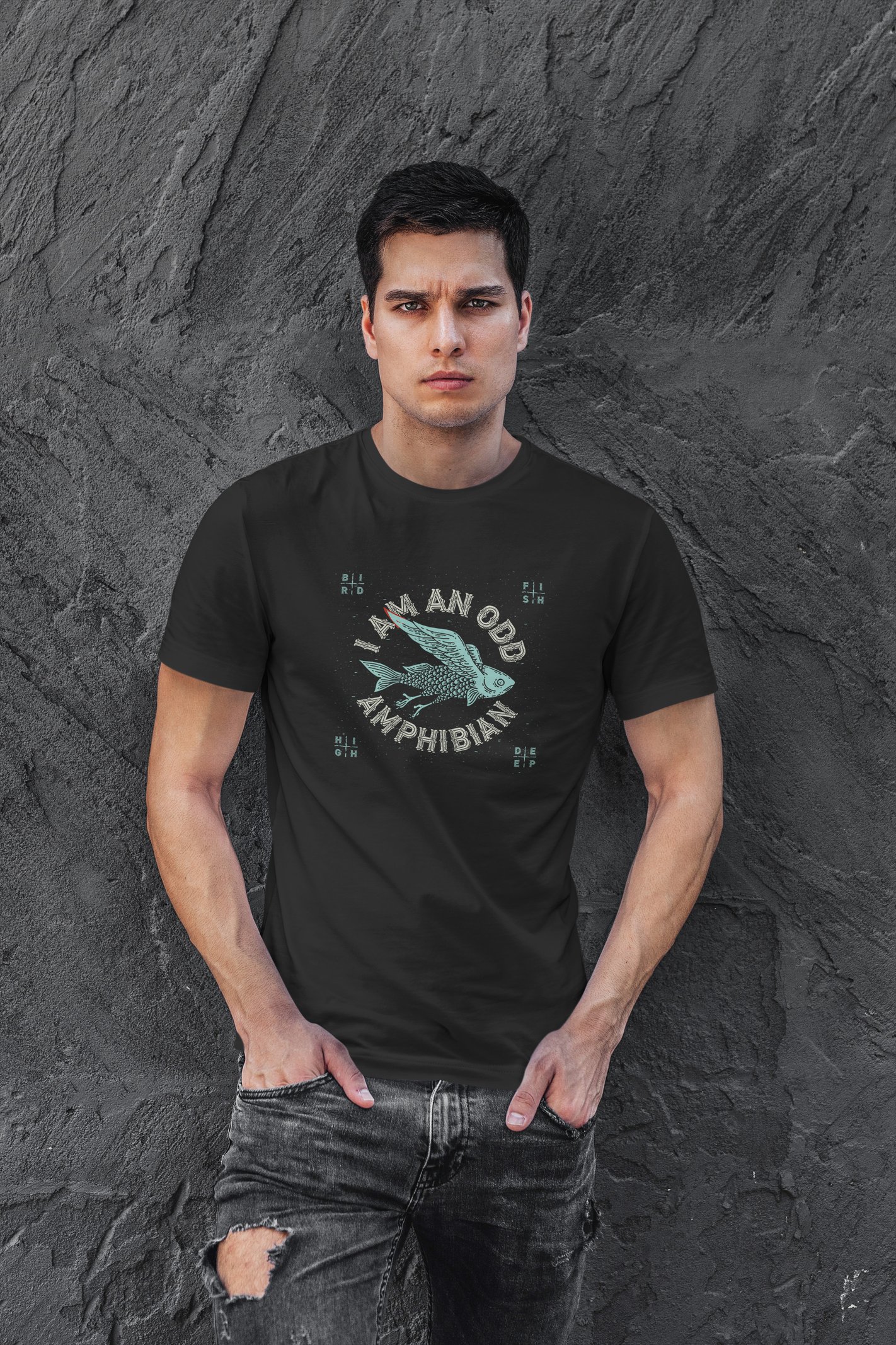 Amphibian Dijital Baskı Siyah Unisex Tişört