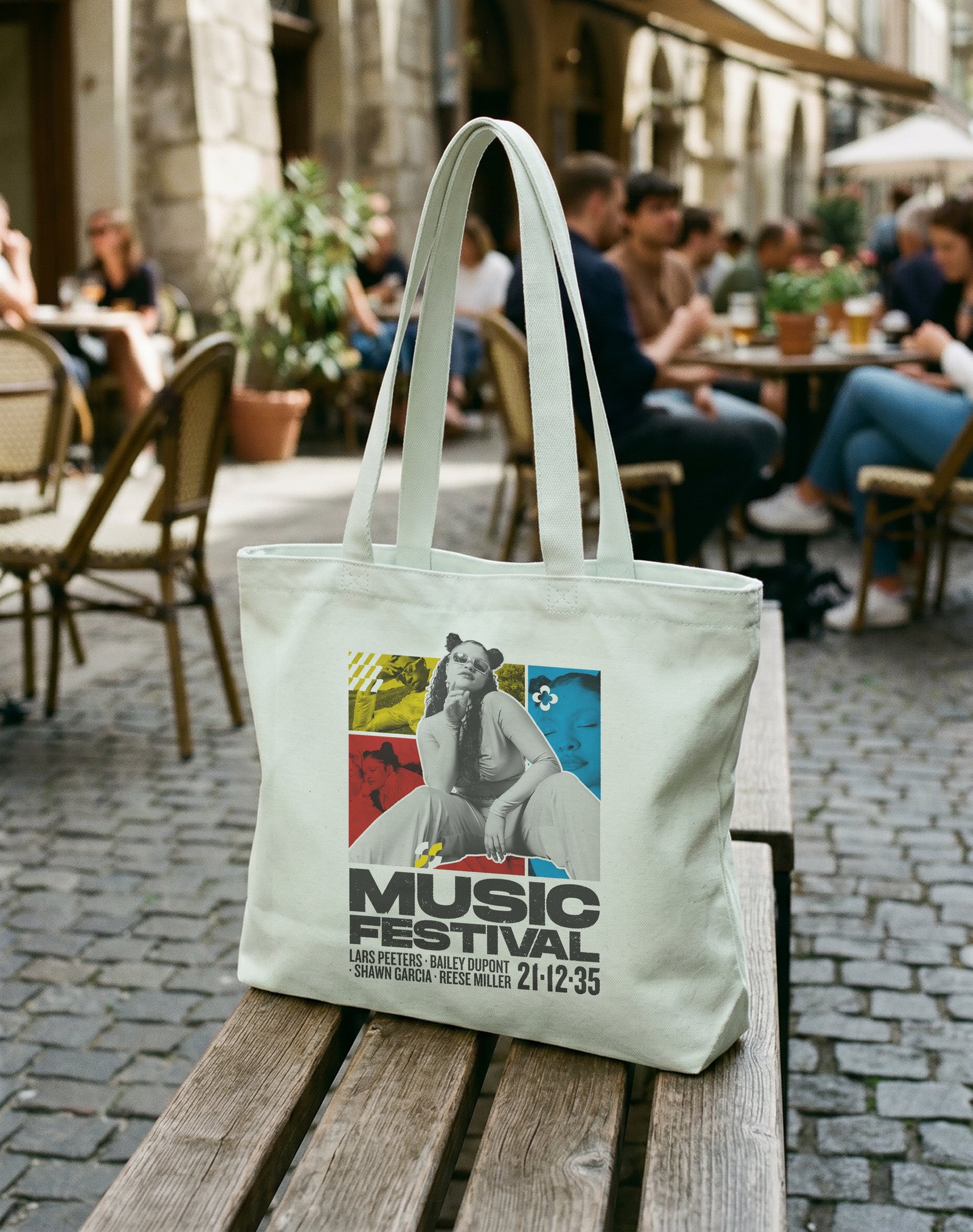 Music Festival Fermuarlı Astarlı Körüklü Kanvas Çanta 35 x 40 cm