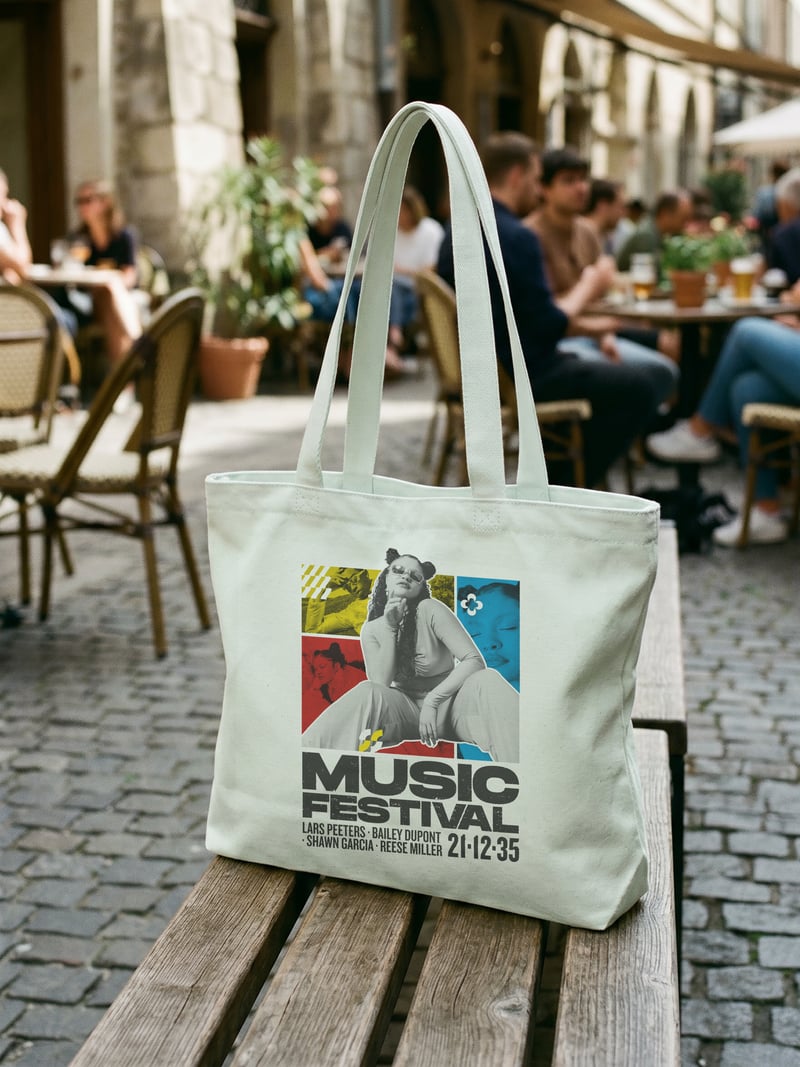 Music Festival Fermuarlı Astarlı Körüklü Kanvas Çanta 35 x 40 cm