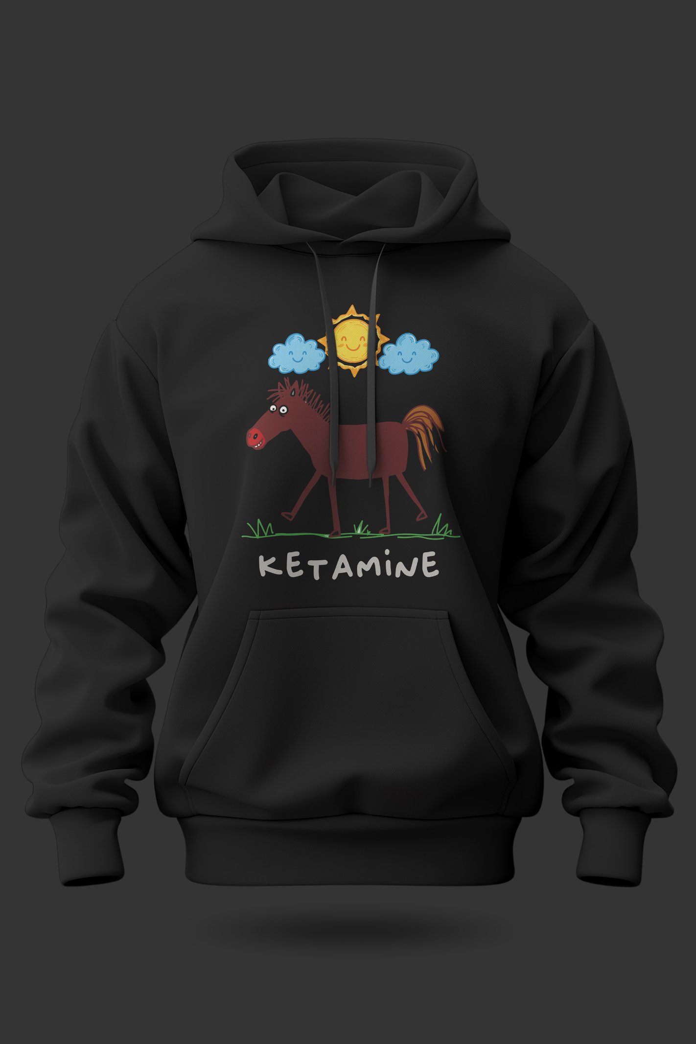 Ketamine Dijital Baskı Siyah Kapüşonlu Sweatshirt