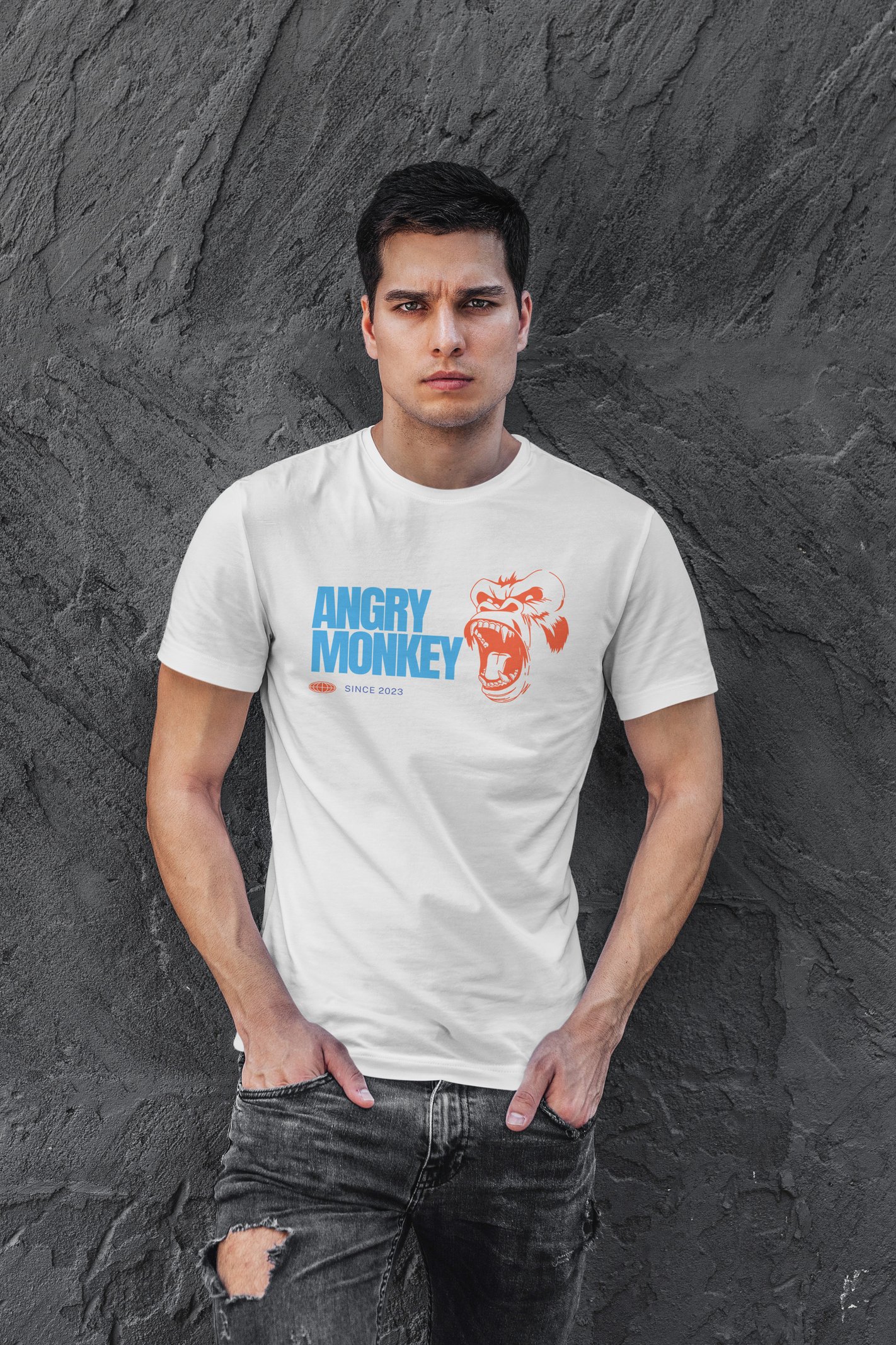 Angry Monkey Dijital Baskı Beyaz Unisex Tişört