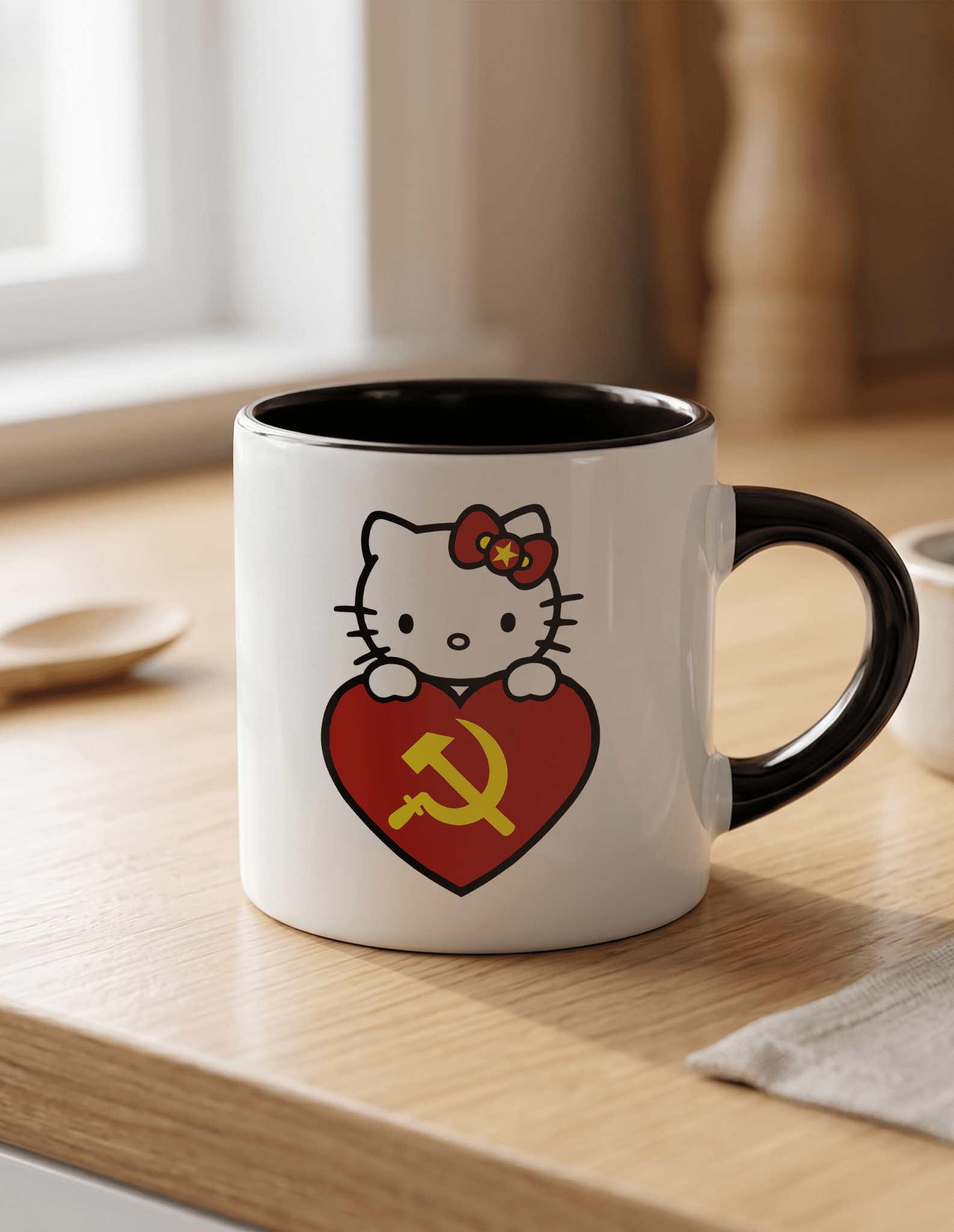 Hello Kitty Communist 180 ml Beyaz Siyah Kahve Kupası