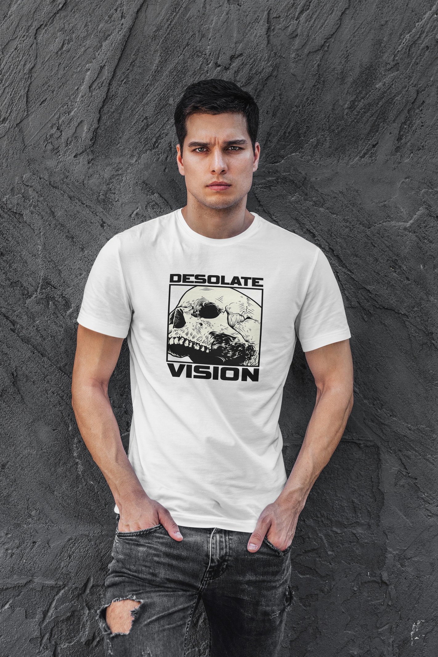Desolate Dijital Baskı Beyaz Unisex Tişört