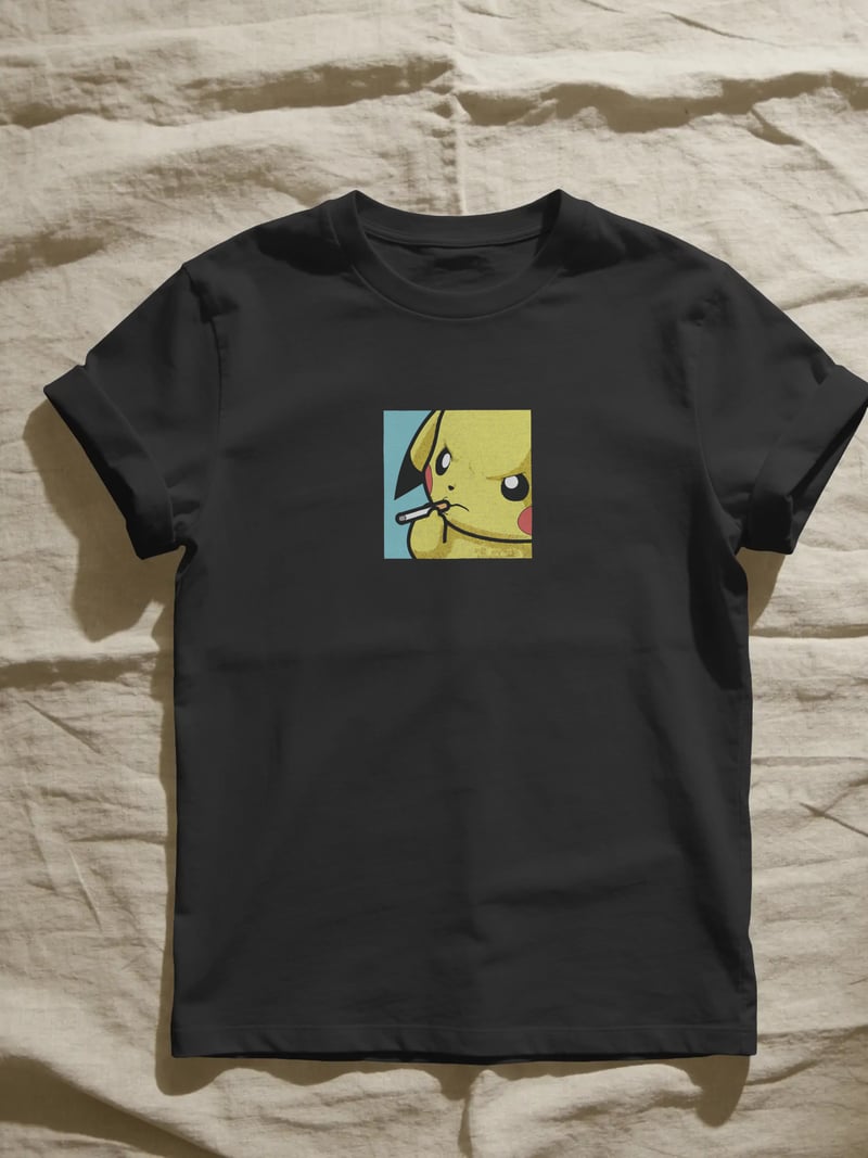 Pikachu Smokes Unisex Siyah Tişört
