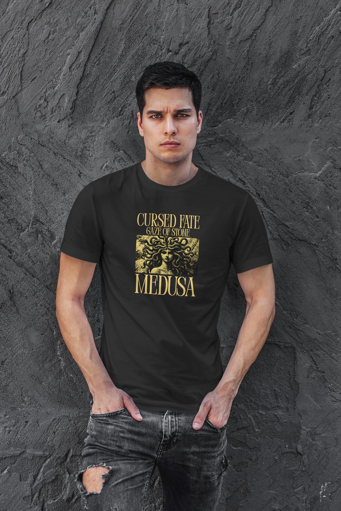 Medusa Dijital Baskı Siyah Unisex Tişört