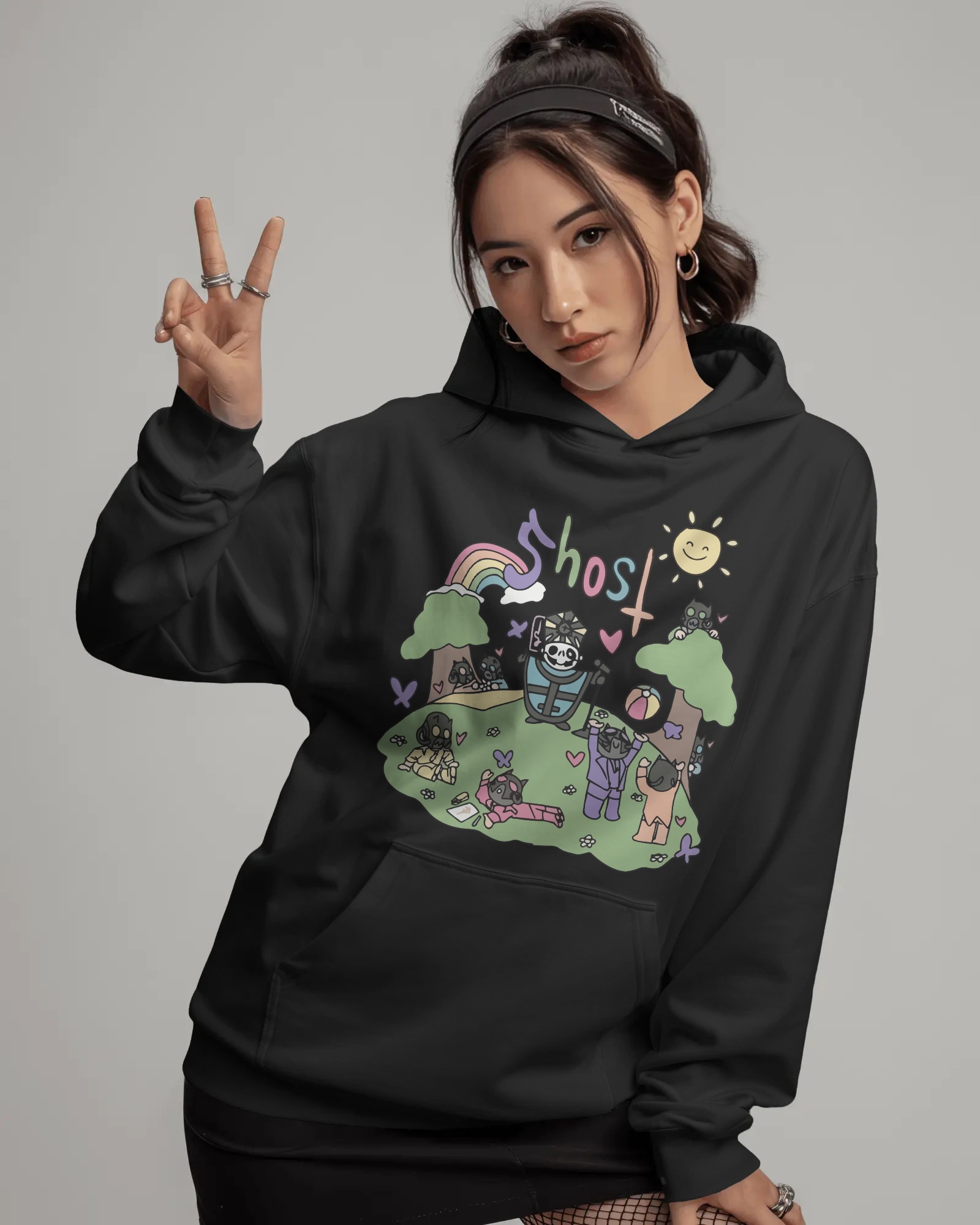 Ghost Unisex Siyah Kapüşonlu Sweatshirt