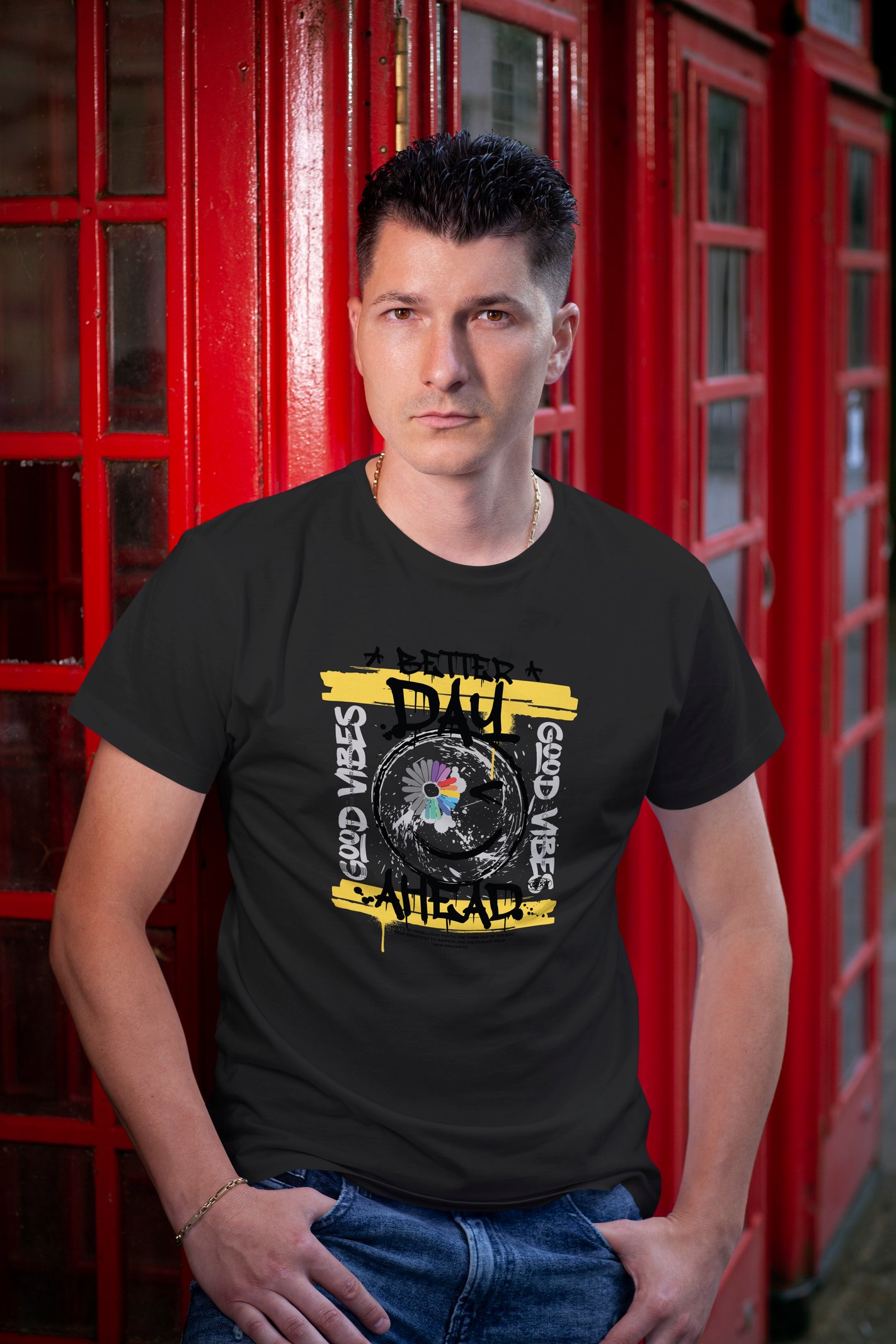 Good Vibes Dijital Baskılı Siyah Tişört