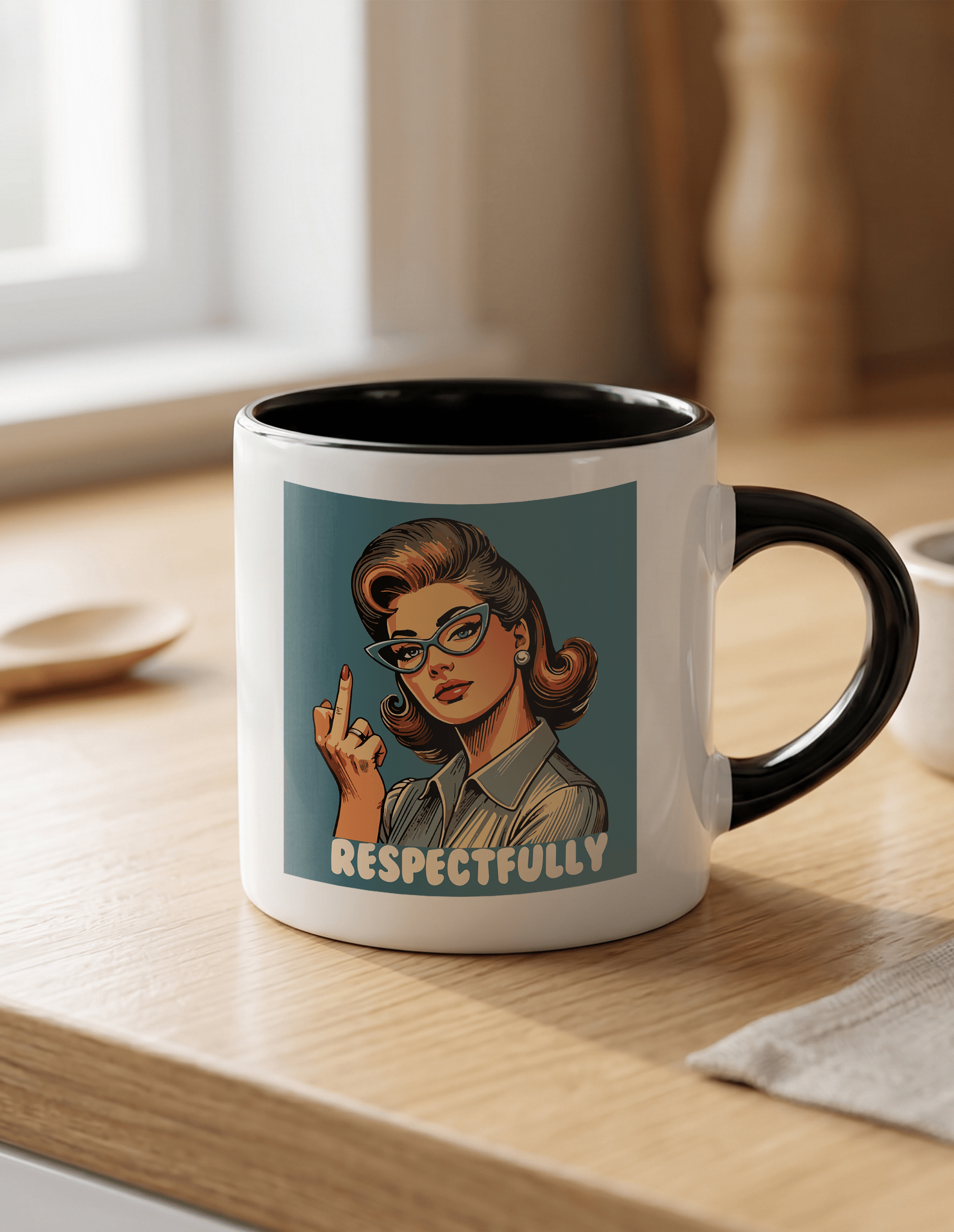 Respectfully 180 ml Beyaz Siyah Kahve Kupası