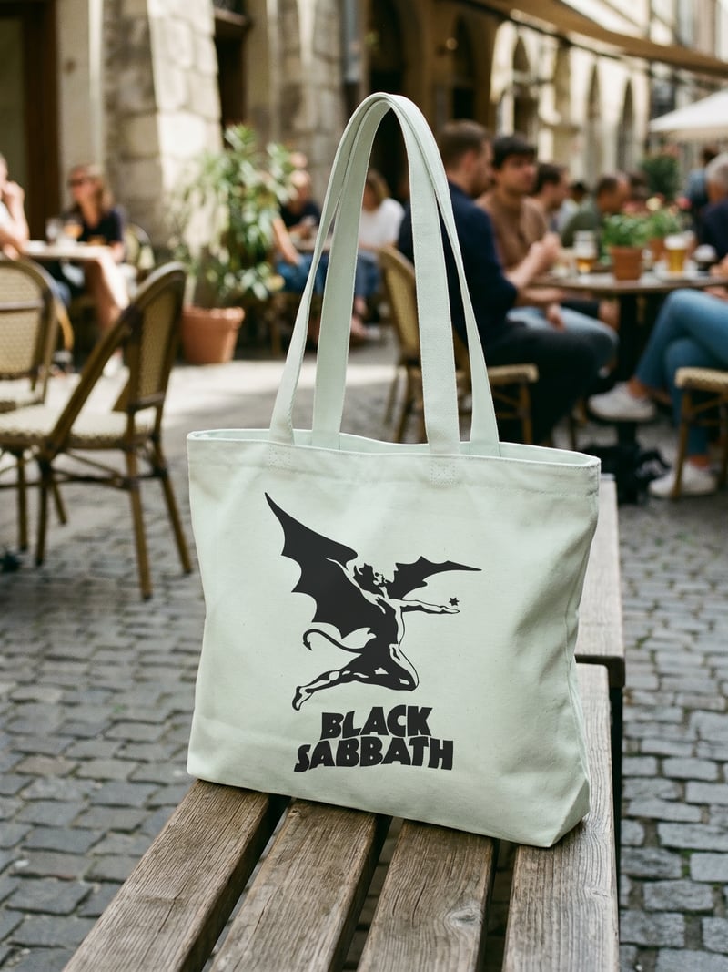 Black Sabbath Fermuarlı Astarlı Körüklü Kanvas Çanta 35 x 40 cm