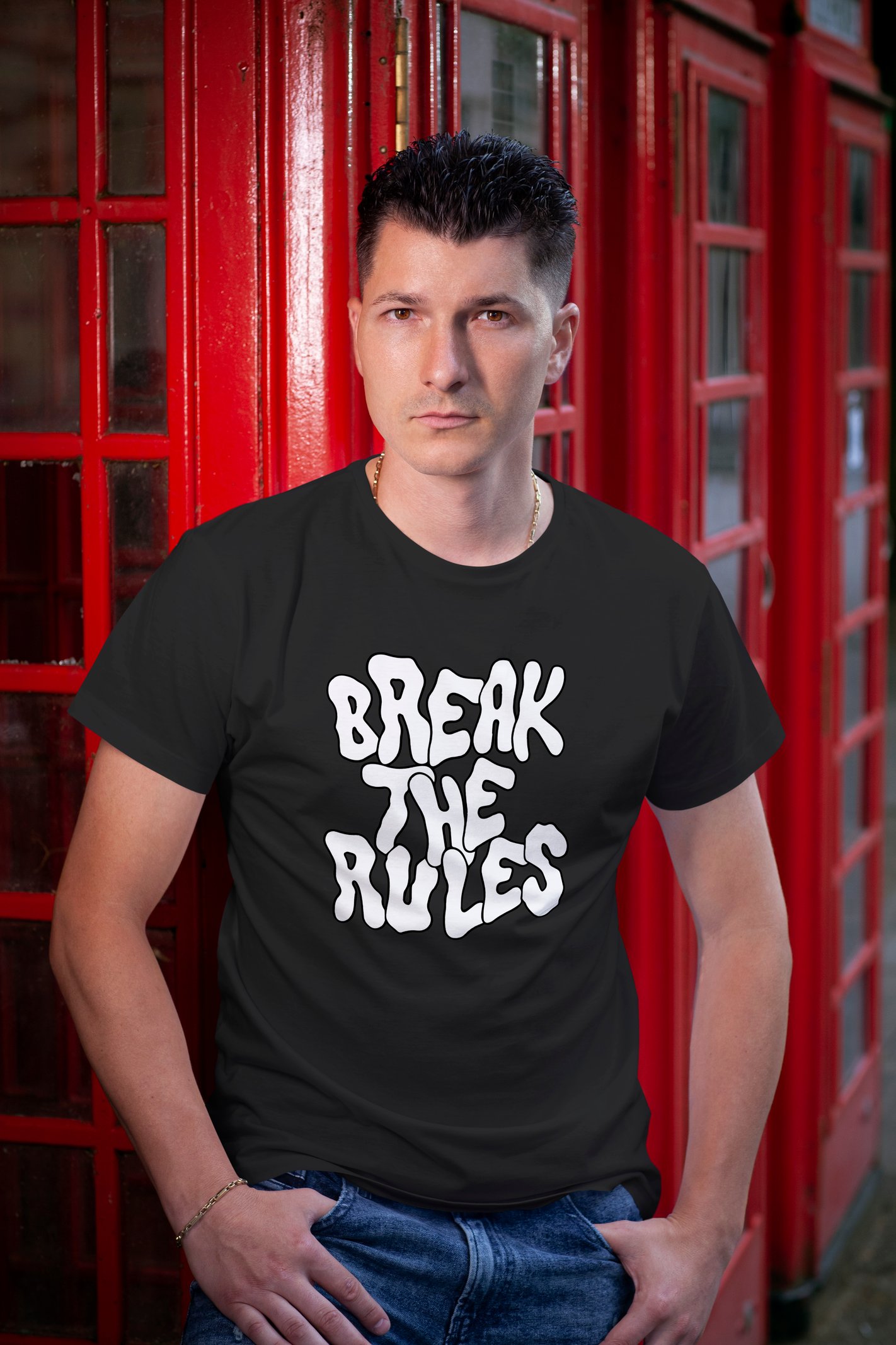 Break the Rules Dijital Baskılı Siyah Tişört