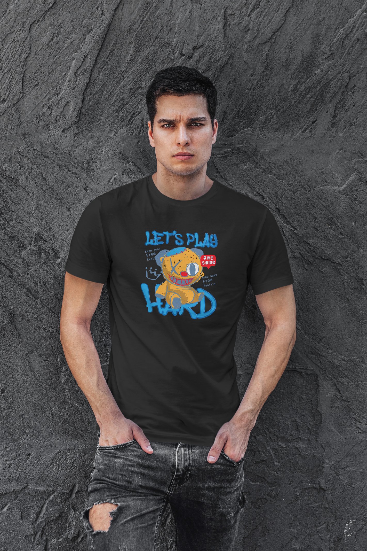 Let's Play Hard Dijital Baskı Siyah Tişört