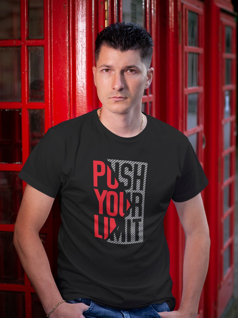Push Your Limit Dijital Baskı  Unisex Siyah T-Shirt
