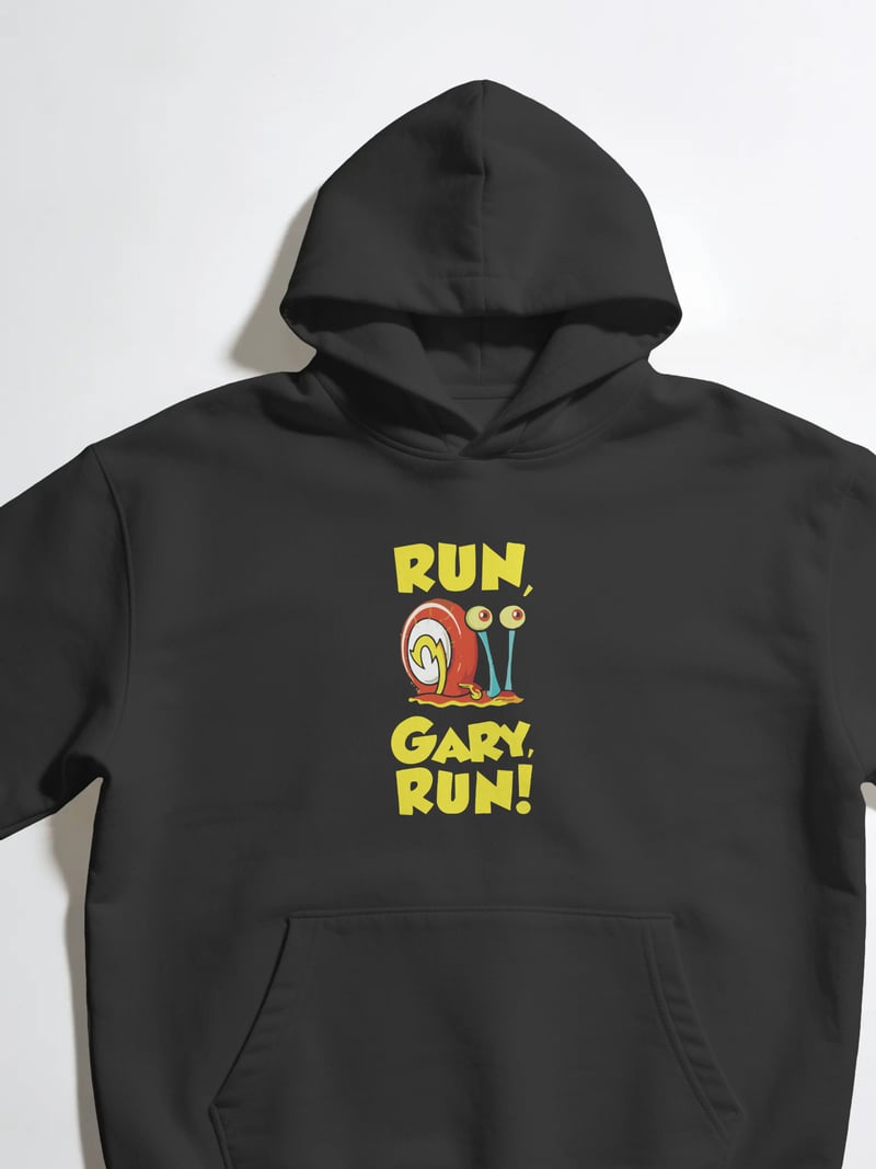 Run Gary Run Spongebob Unisex Siyah Kapüşonlu Sweatshirt