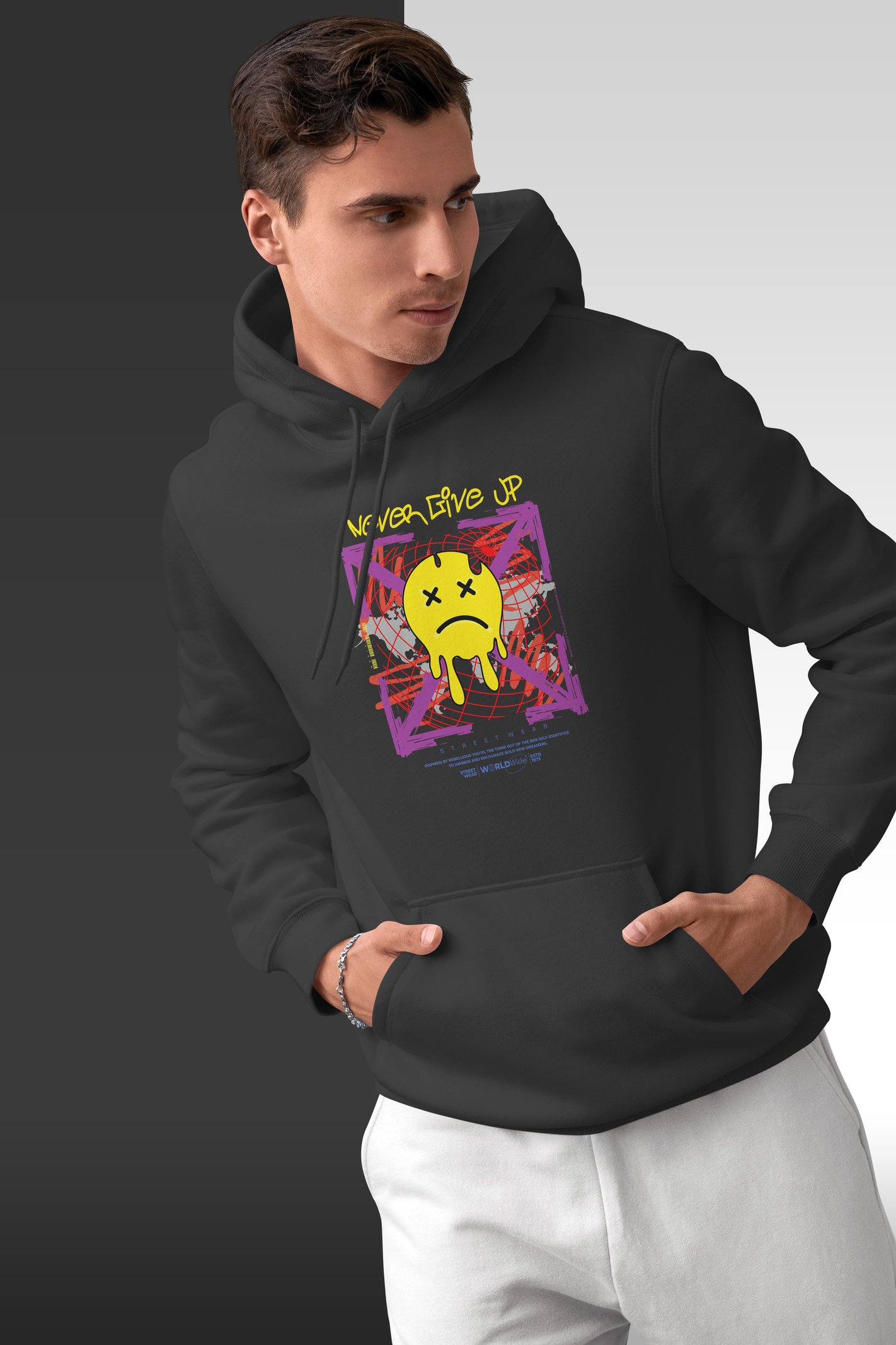 Never Give Up Kapüşonlu Unisex Sweatshirt