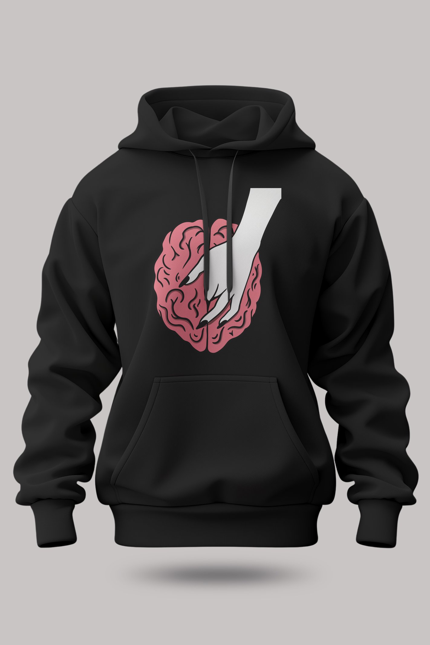 Brain Unisex Siyah Kapüşonlu Sweatshirt