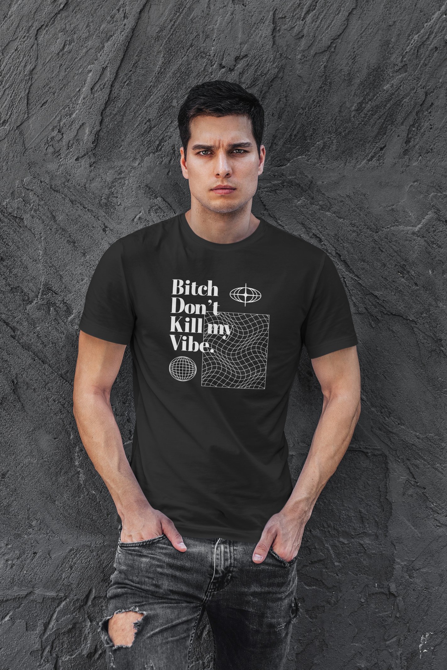 Don't Kill My Vibe Dijital Baskı Siyah Tişört
