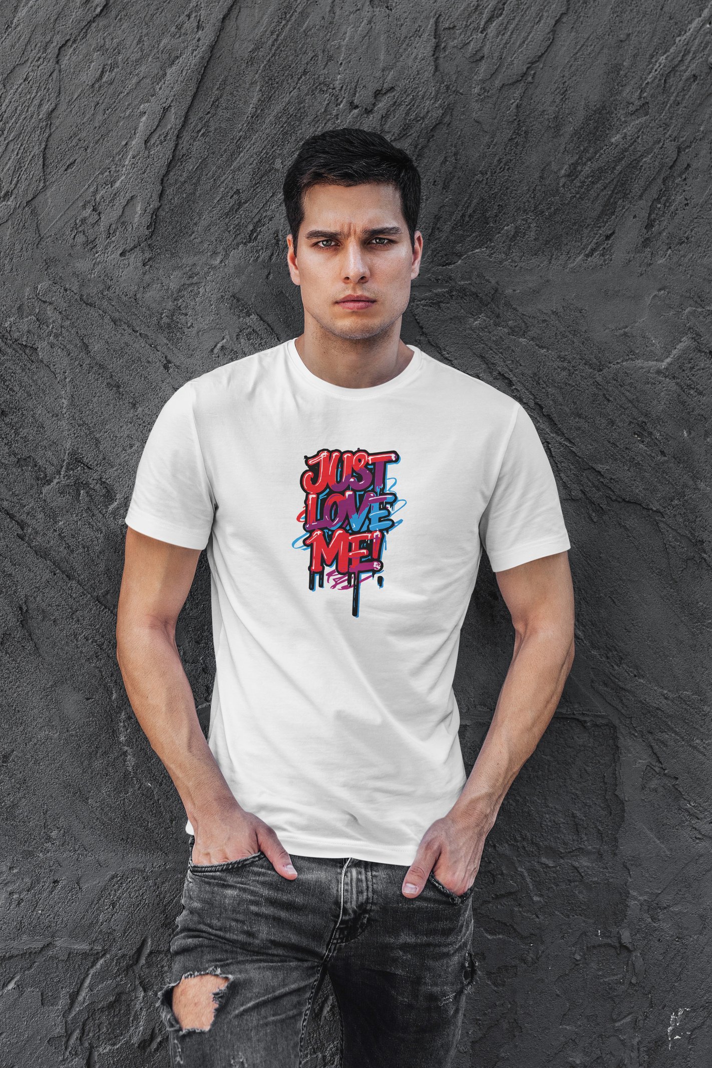 Just Love Me Dijital Baskı  Unisex Beyaz T-Shirt