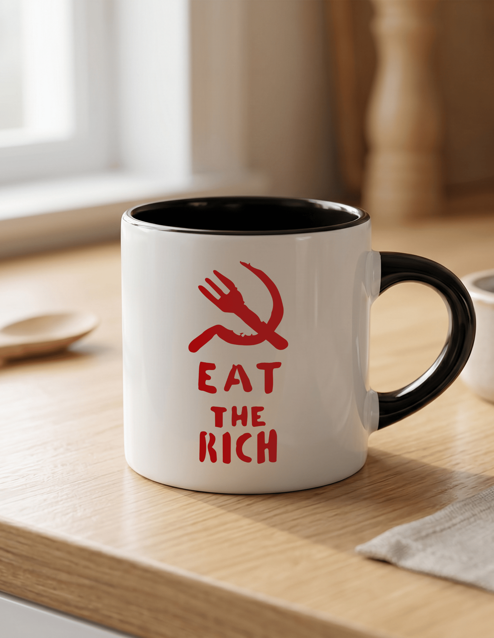 Eat the Rich 180 ml Beyaz Siyah Kahve Kupası