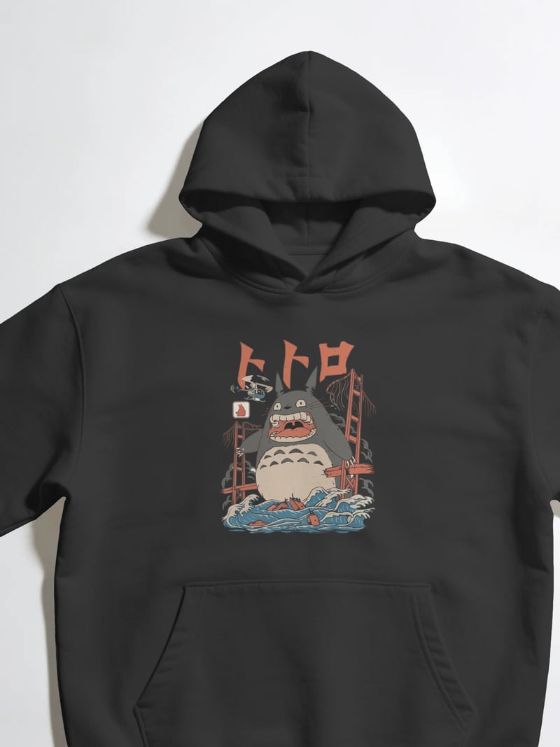 Totoro Unisex Siyah Kapüşonlu Sweatshirt