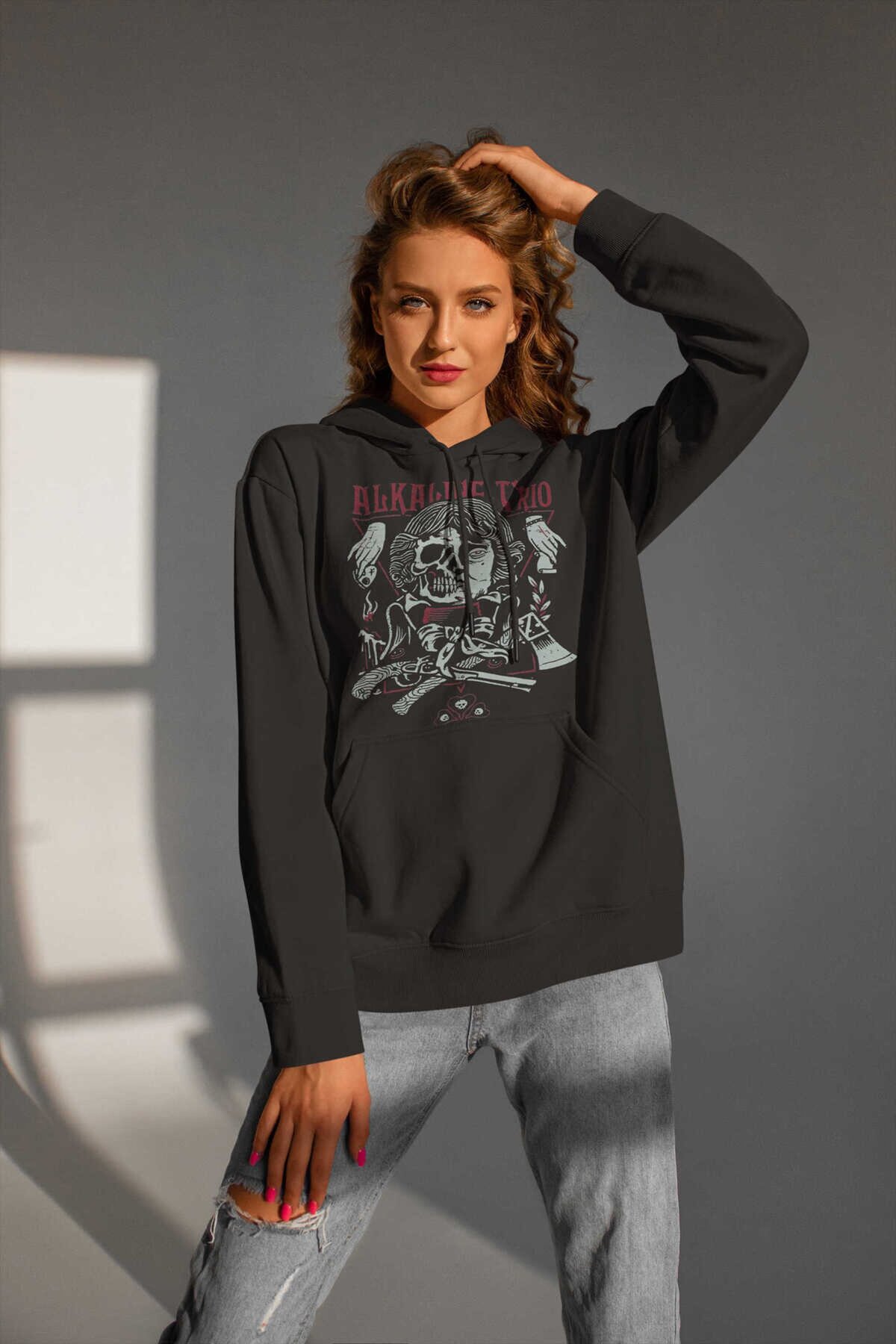 Alkaline Trio Dijital Baskı Kapüşonlu Unisex Sweatshirt