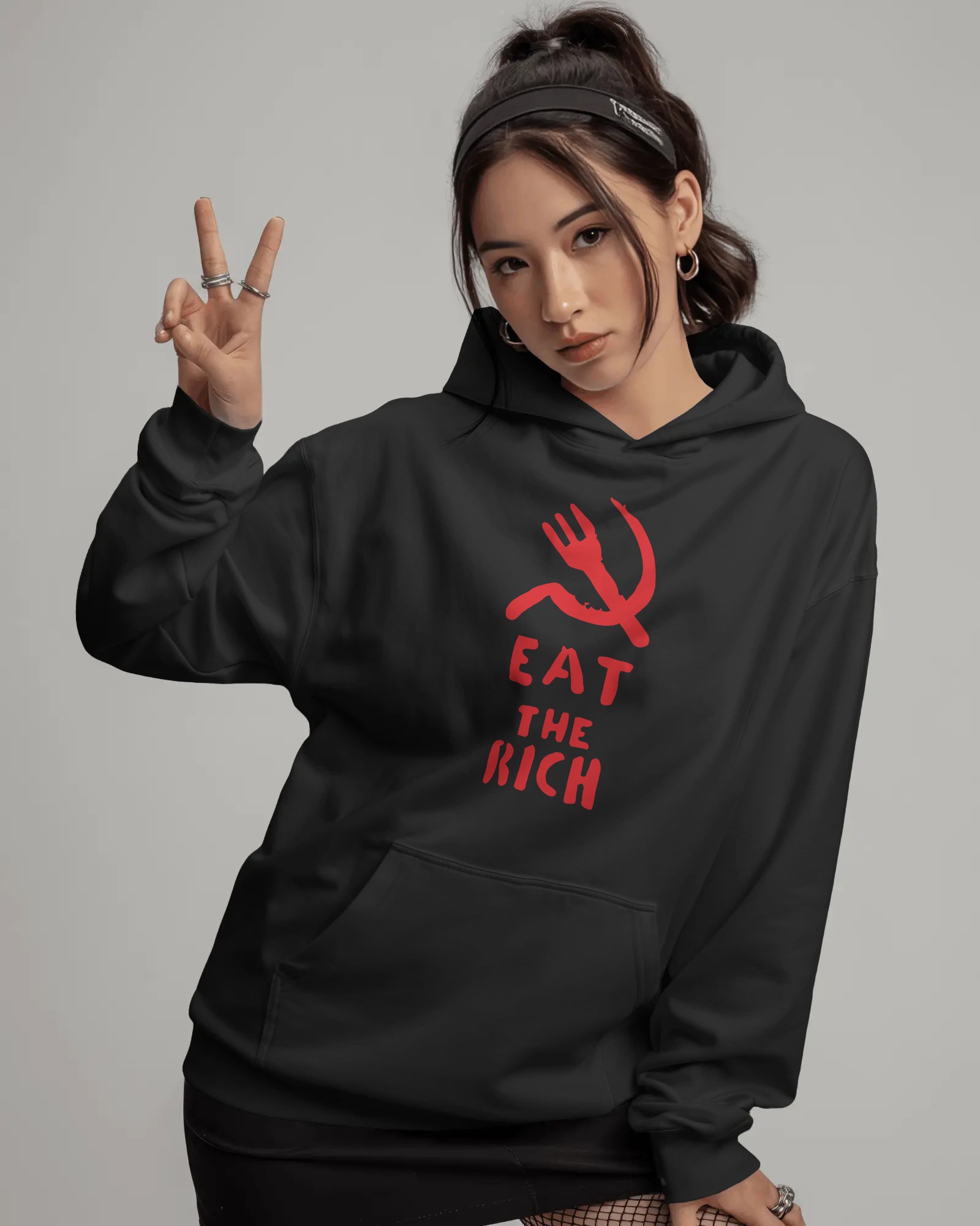 Eat the Rich Unisex Siyah Kapüşonlu Sweatshirt