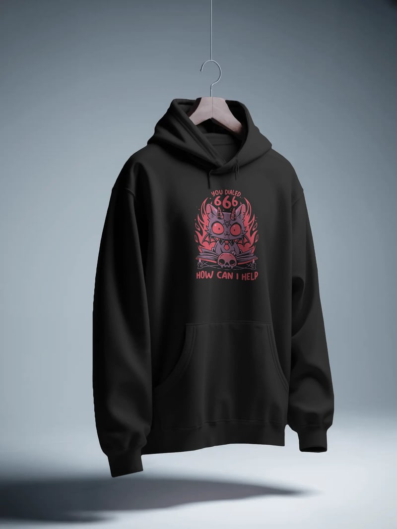 You Dialed 666 Siyah Kapüşonlu Sweatshirt