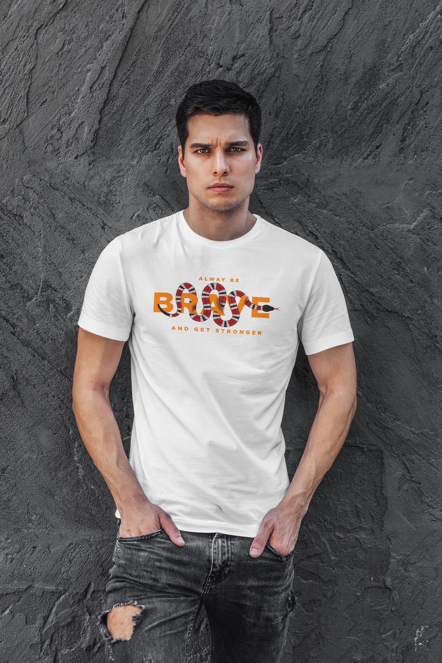 Brave Snake Dijital Baskı  Unisex Beyaz T-Shirt