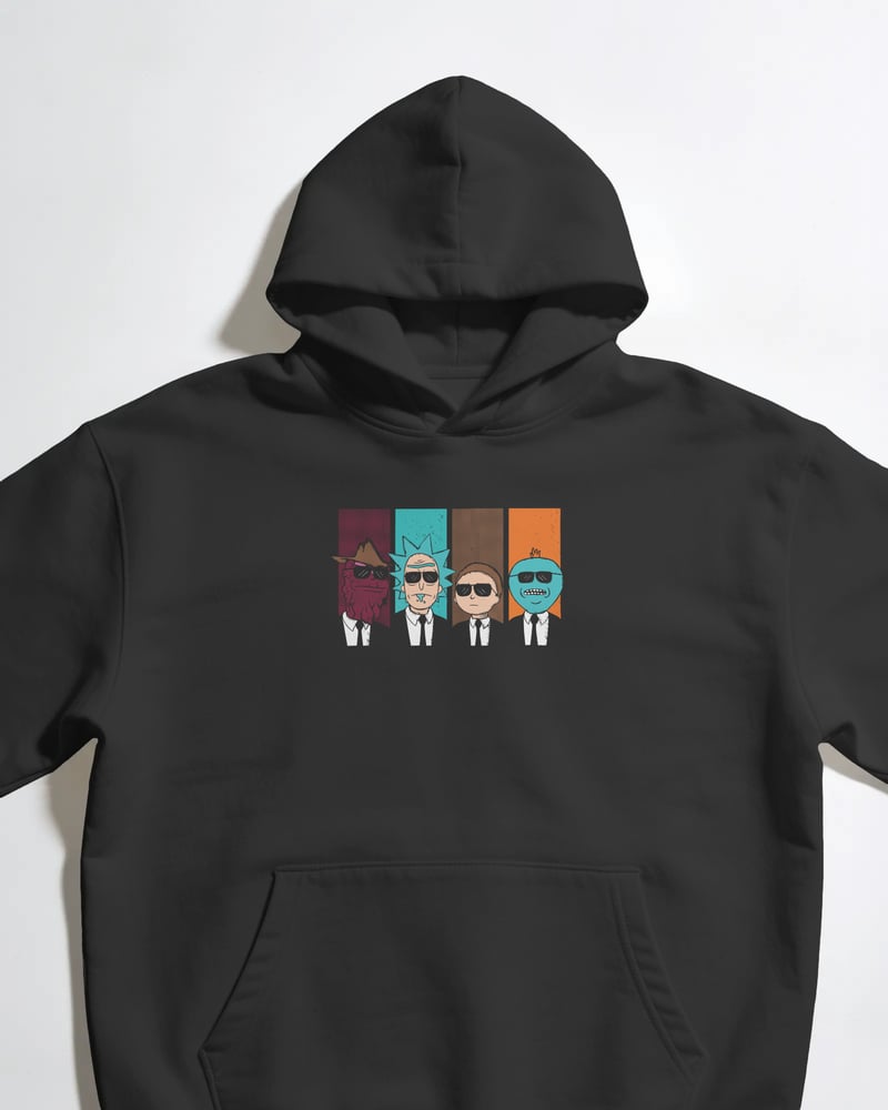 Siyah oversize kapüşonlu sweatshirt üzerinde Rick and Morty Colors baskısı, fotoğraf 1/3