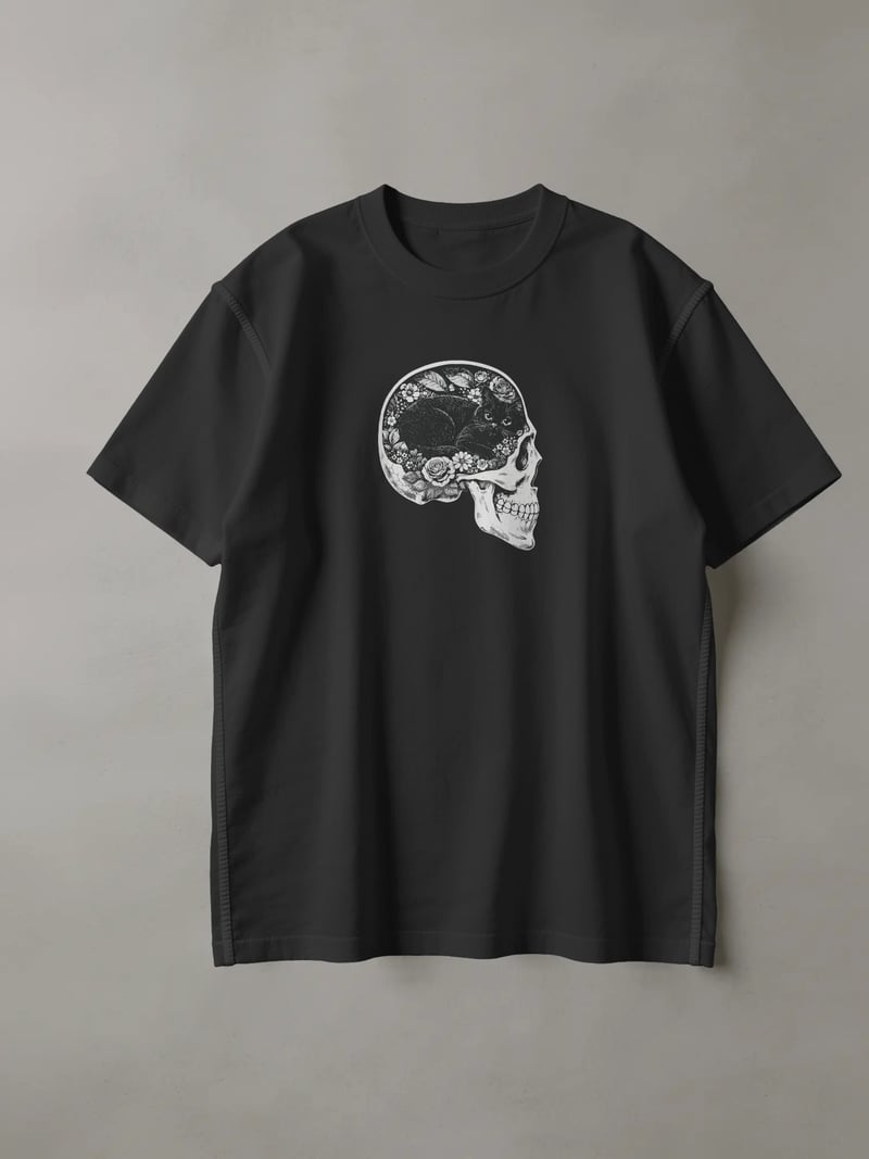 Skull Cat Siyah Tişört