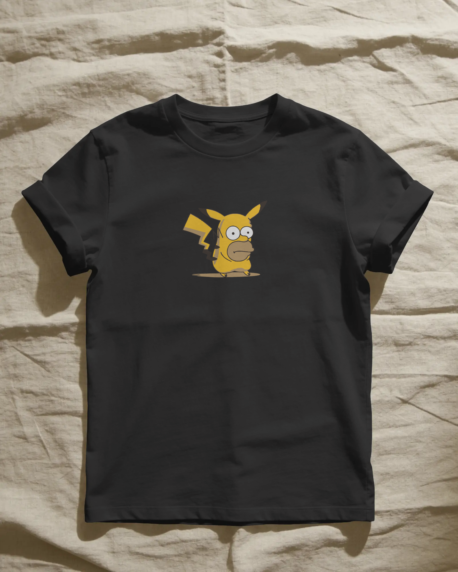 Homer Pikachu Simpson Unisex Siyah Tişört