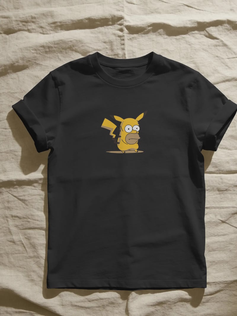 Homer Pikachu Simpson Unisex Siyah Tişört