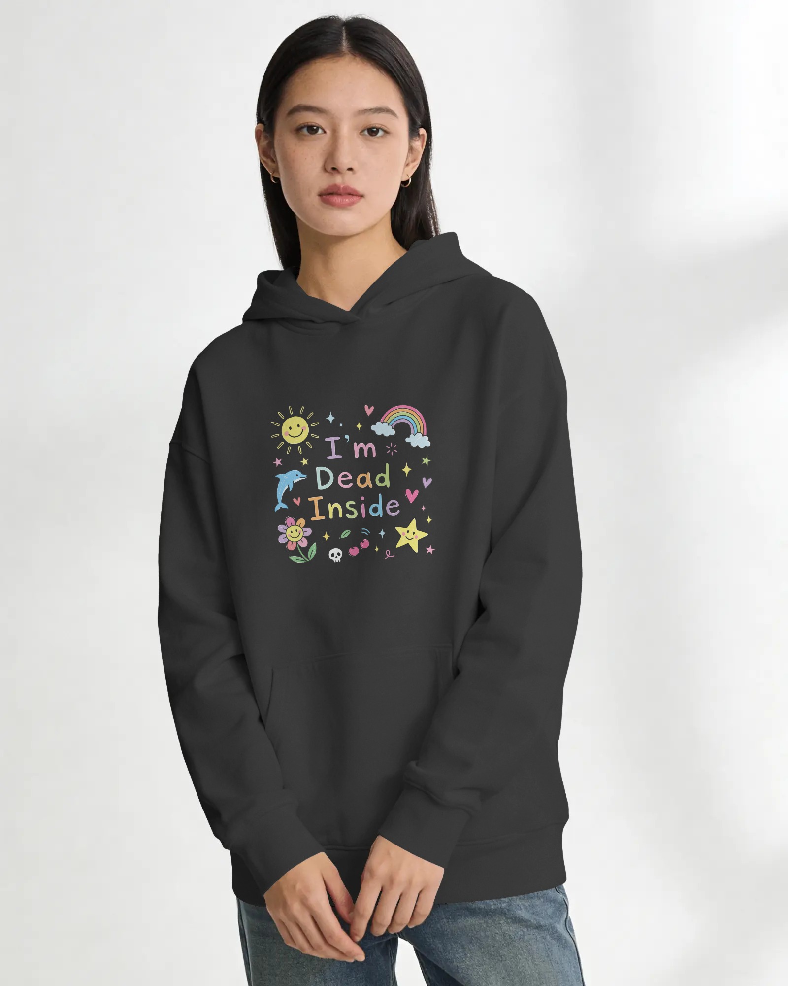 Dead Inside Unisex Siyah Kapüşonlu Sweatshirt