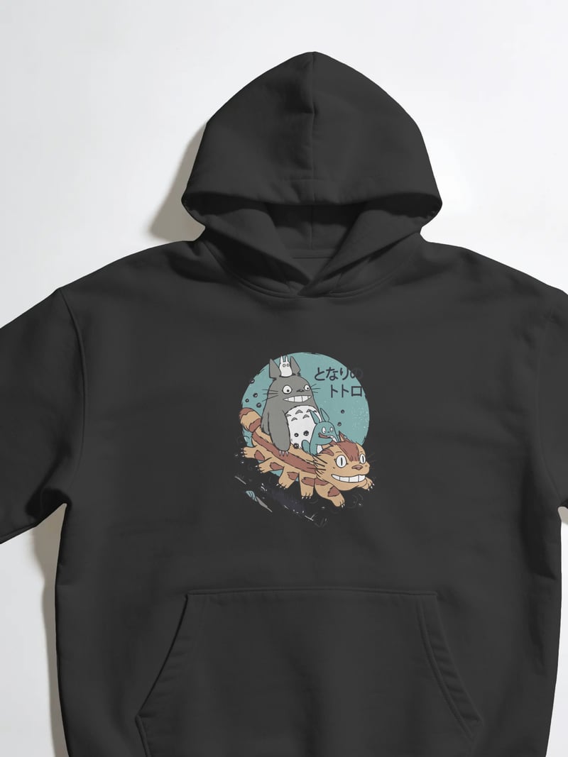 Totoro Unisex Siyah Kapüşonlu Sweatshirt