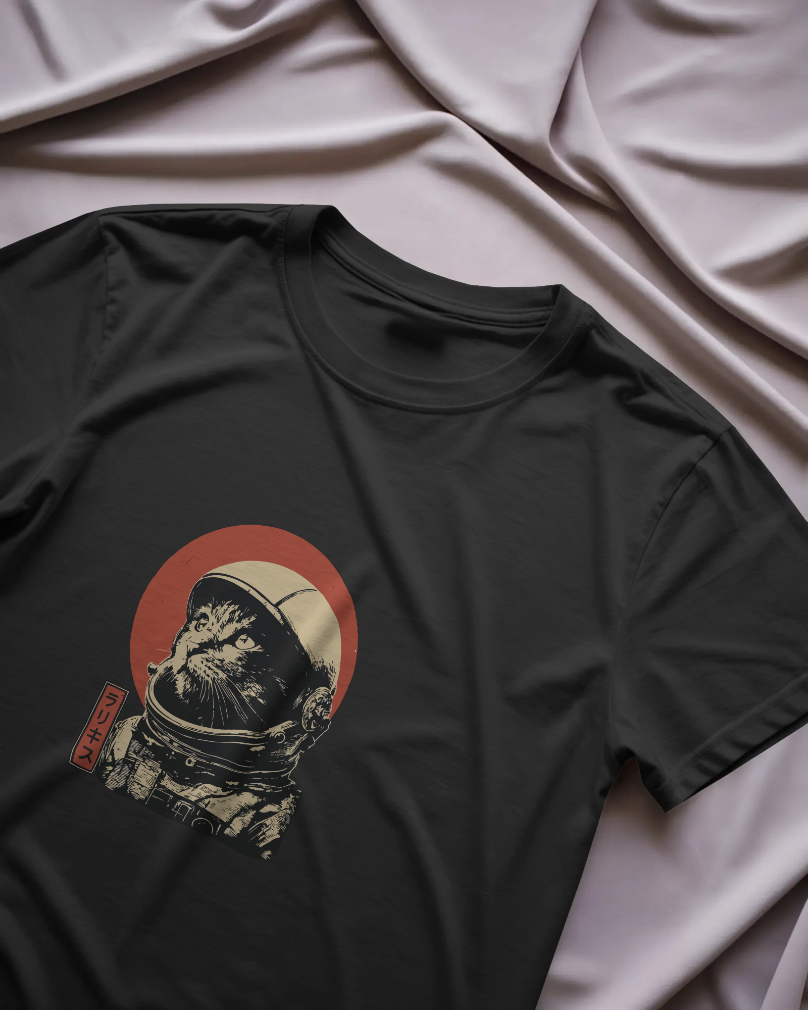 Astronaut Cat Siyah Tişört