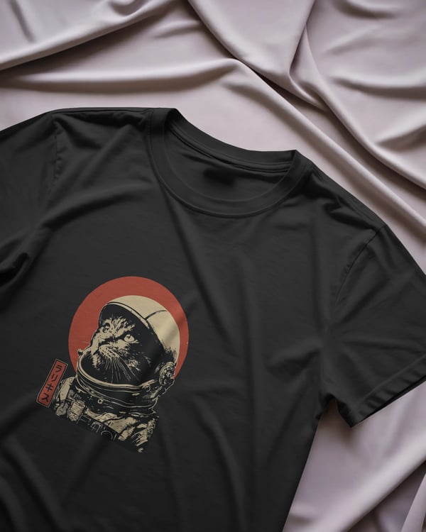 Astronaut Cat Siyah Tişört