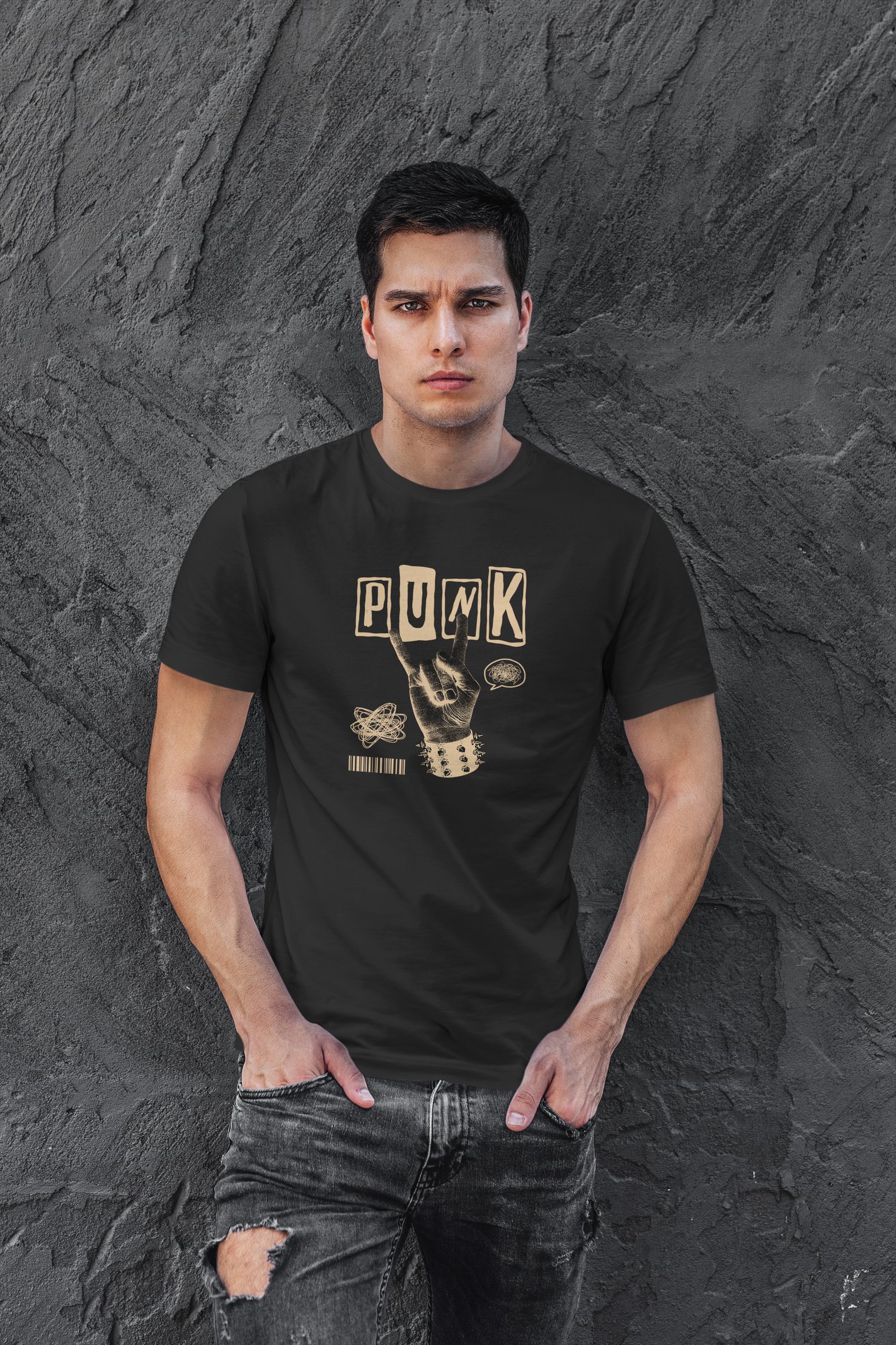 Punk Dijital Baskı Siyah Unisex Tişört