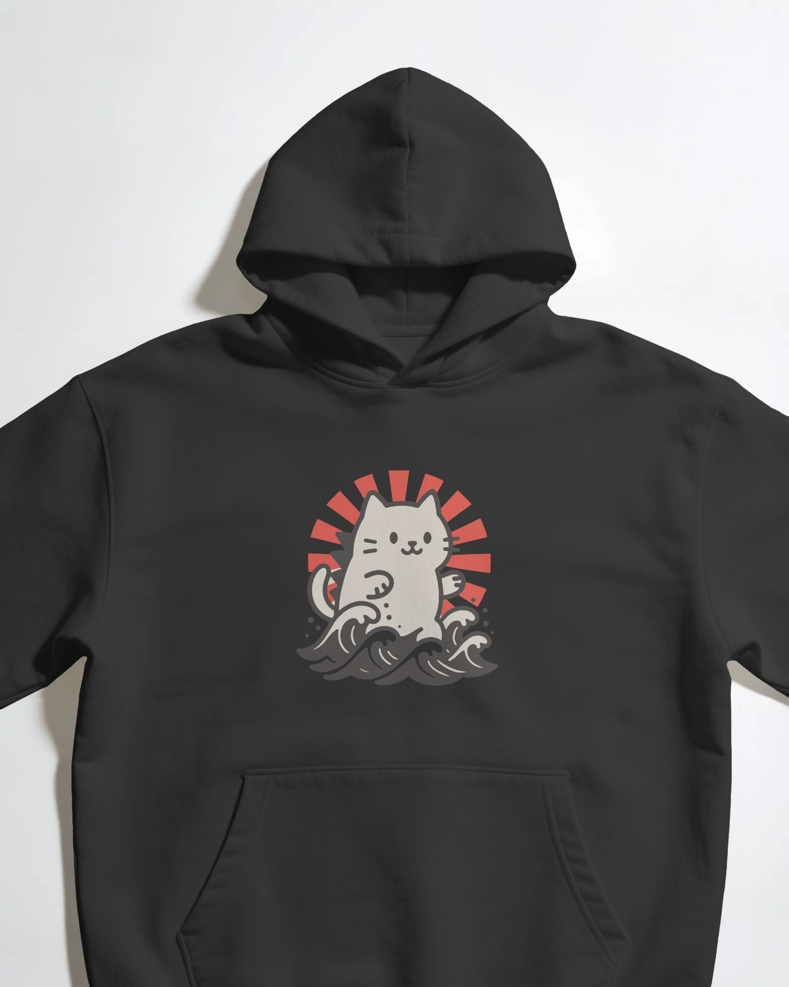 Kanagawe Unisex Siyah Kapüşonlu Sweatshirt