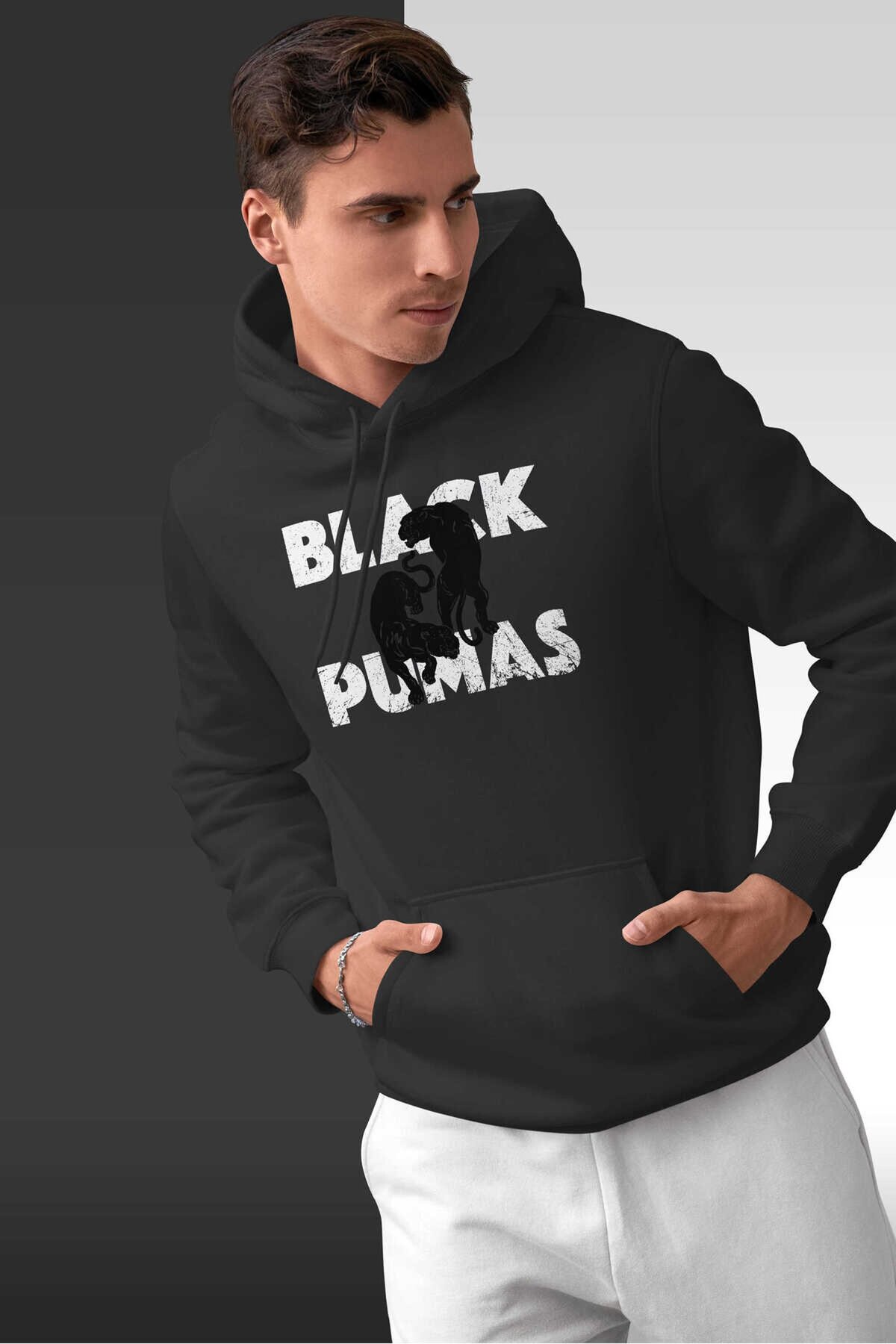 Black Pumas Dijital Baskı Kapüşonlu Unisex Sweatshirt