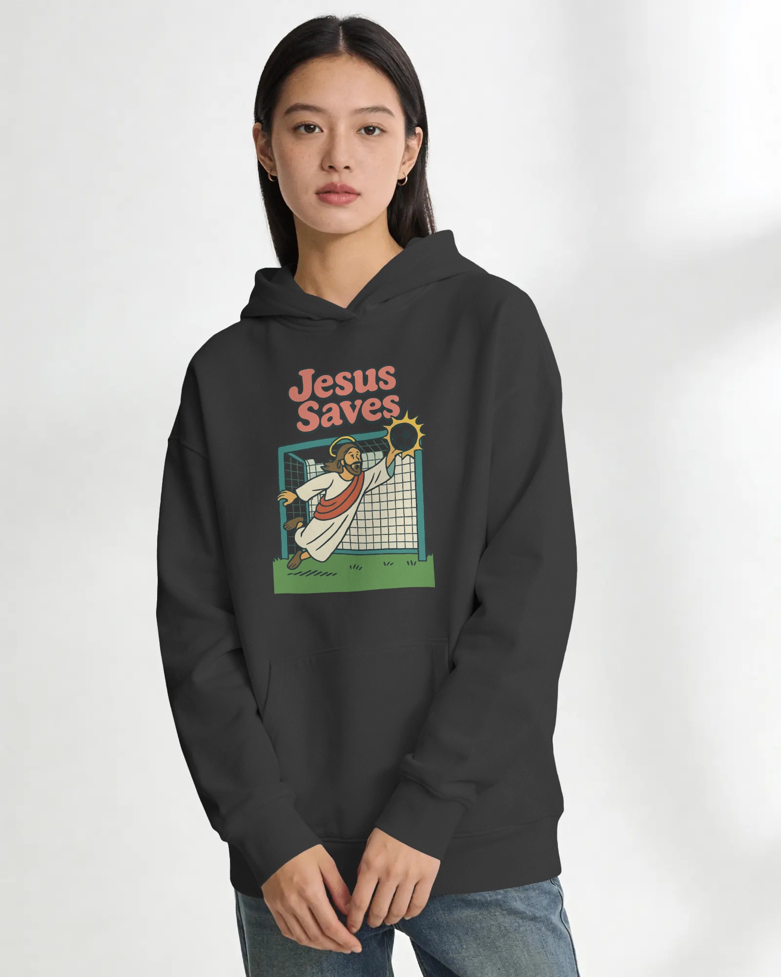 Jesus Saves Unisex Siyah Kapüşonlu Sweatshirt