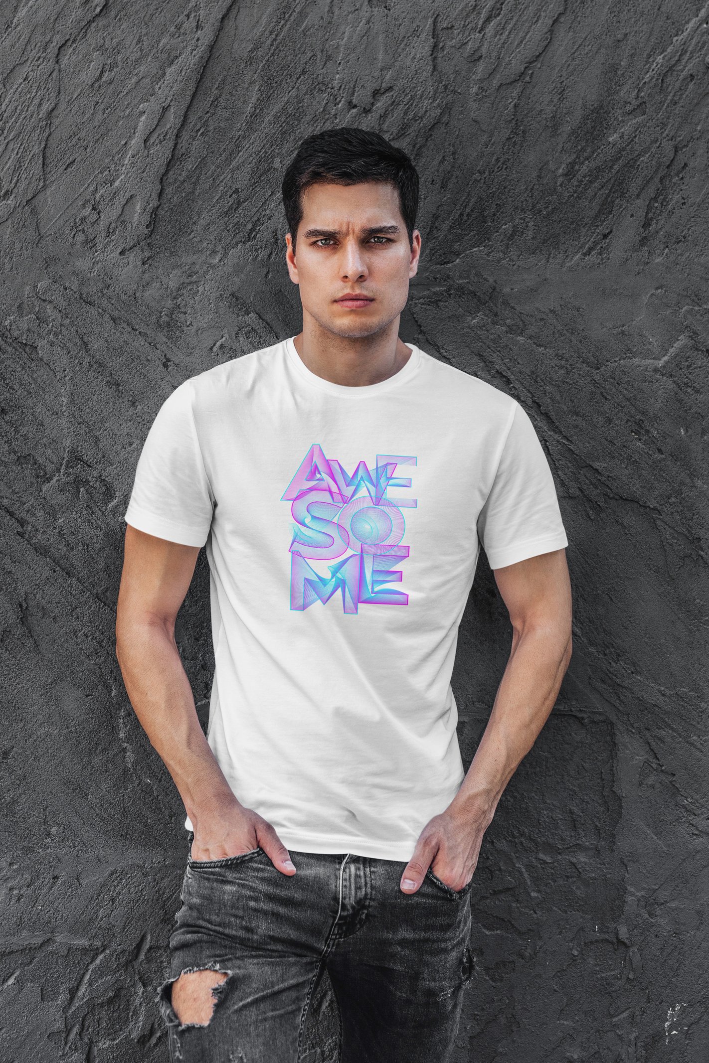 Awesome Dijital Baskı Beyaz Unisex Tişört