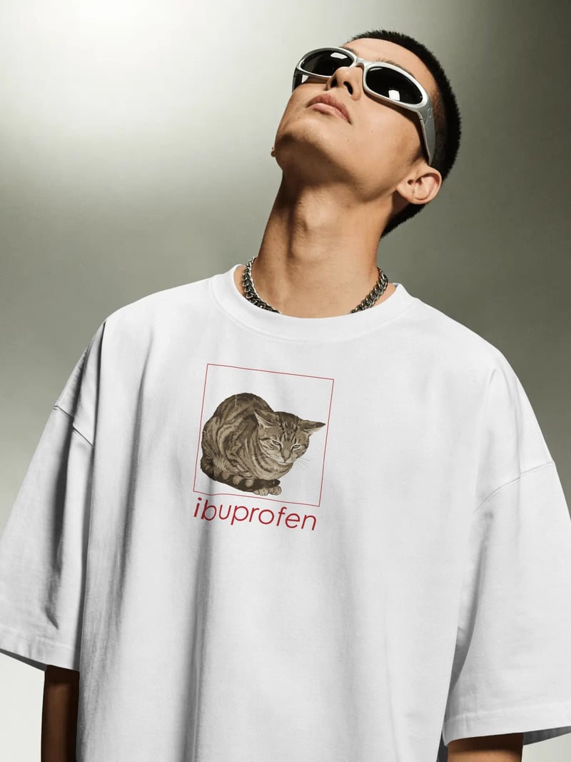 Ibuprofen Kedi Unisex Beyaz Tişört