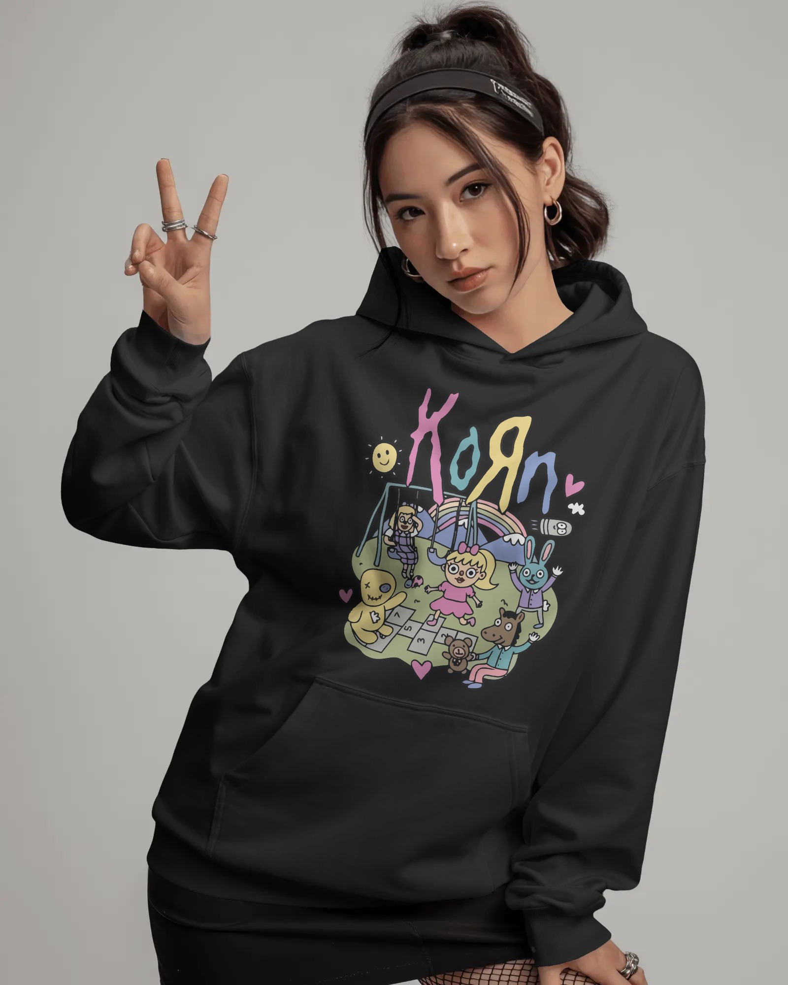 Korn Unisex Siyah Kapüşonlu Sweatshirt