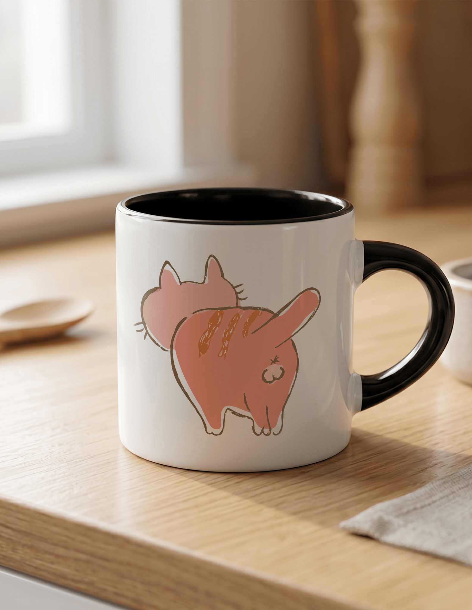 Kedi 180 ml Beyaz Siyah Kahve Kupası