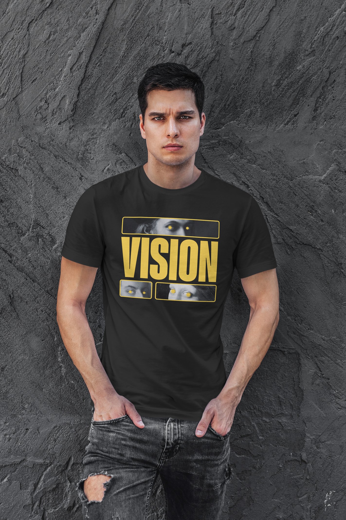 Vision Dijital Baskı Siyah Unisex Tişört
