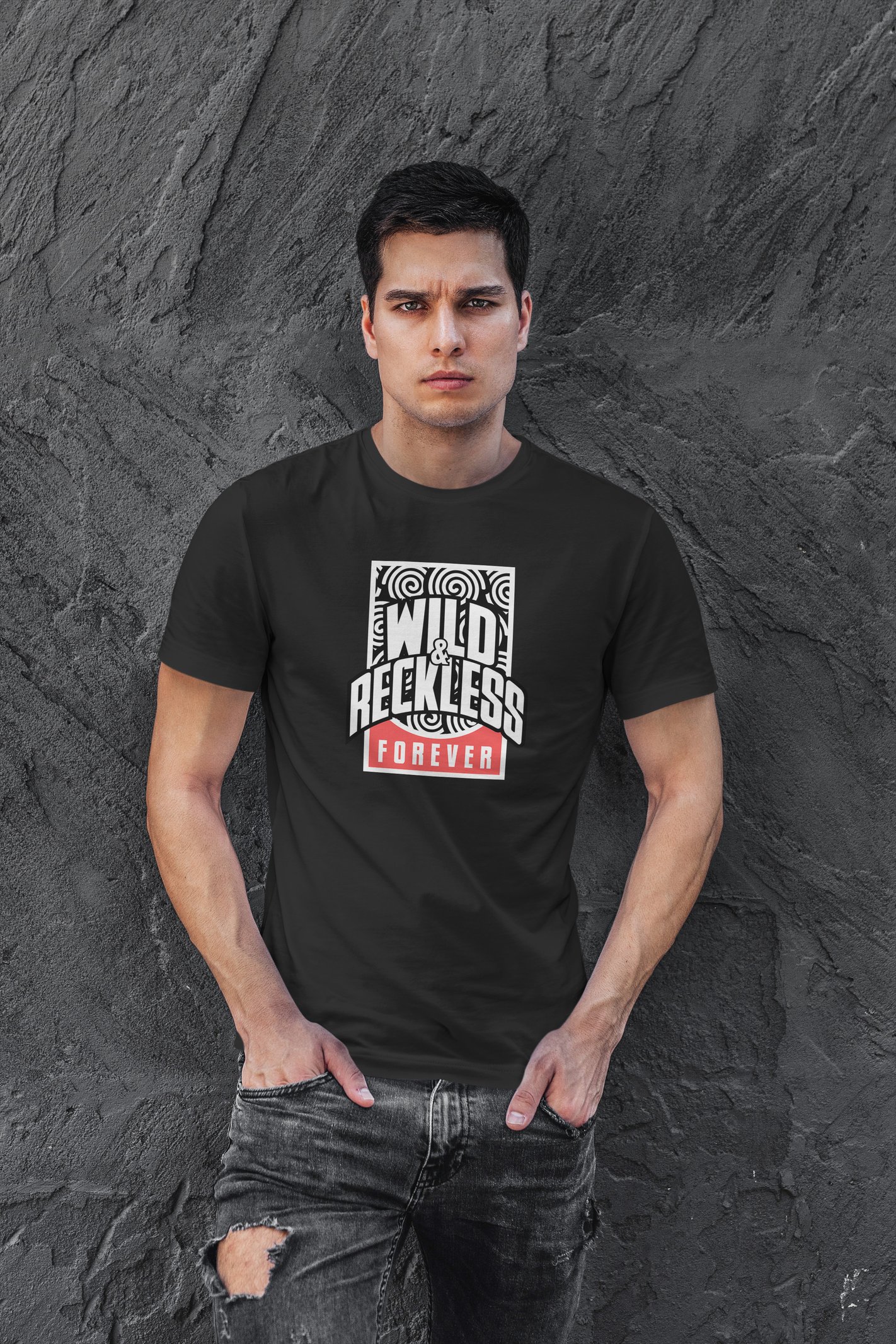 Reckless Dijital Baskı Siyah Unisex Tişört