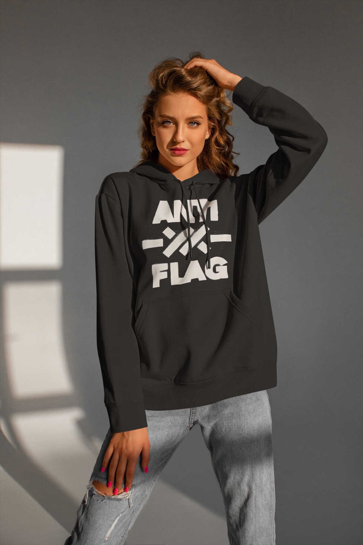 Anti Flag Dijital Baskı Kapüşonlu Unisex Sweatshirt