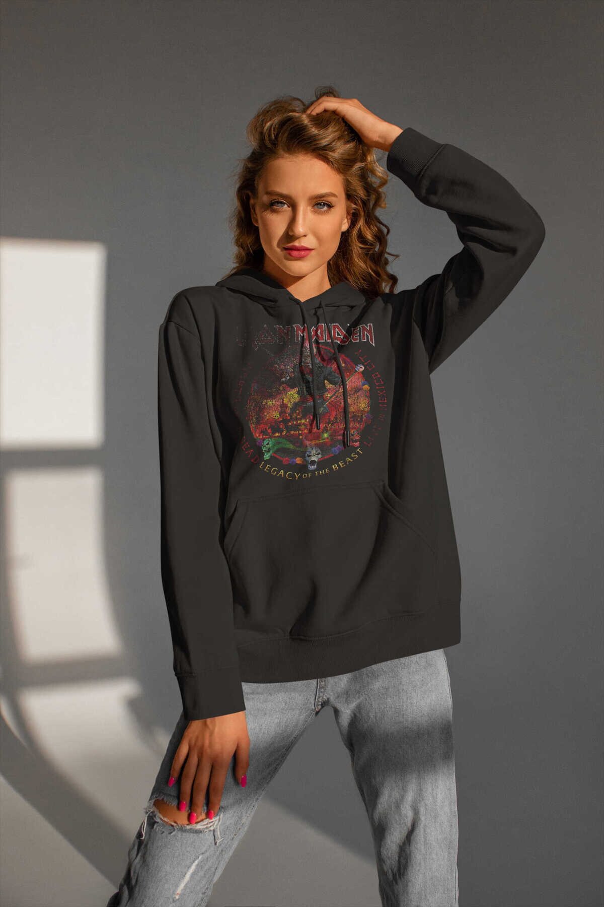 iron Maiden Dijital Baskı Kapüşonlu Unisex Sweatshirt