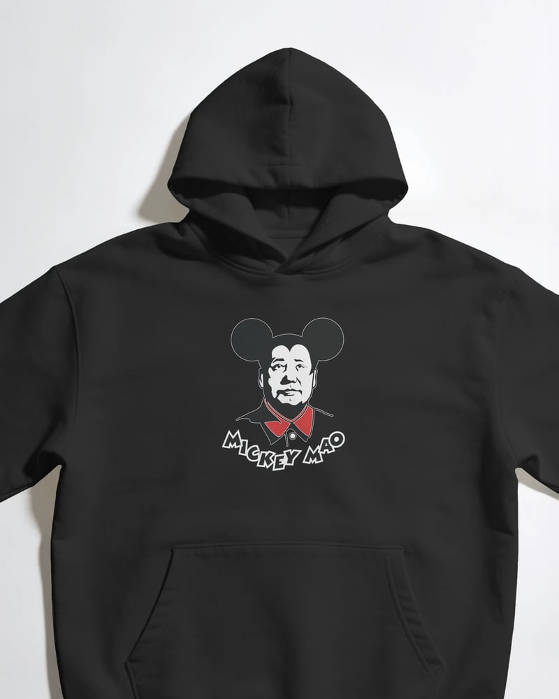Siyah oversize kapüşonlu sweatshirt üzerinde Mickey Mao baskısı, fotoğraf 1/3