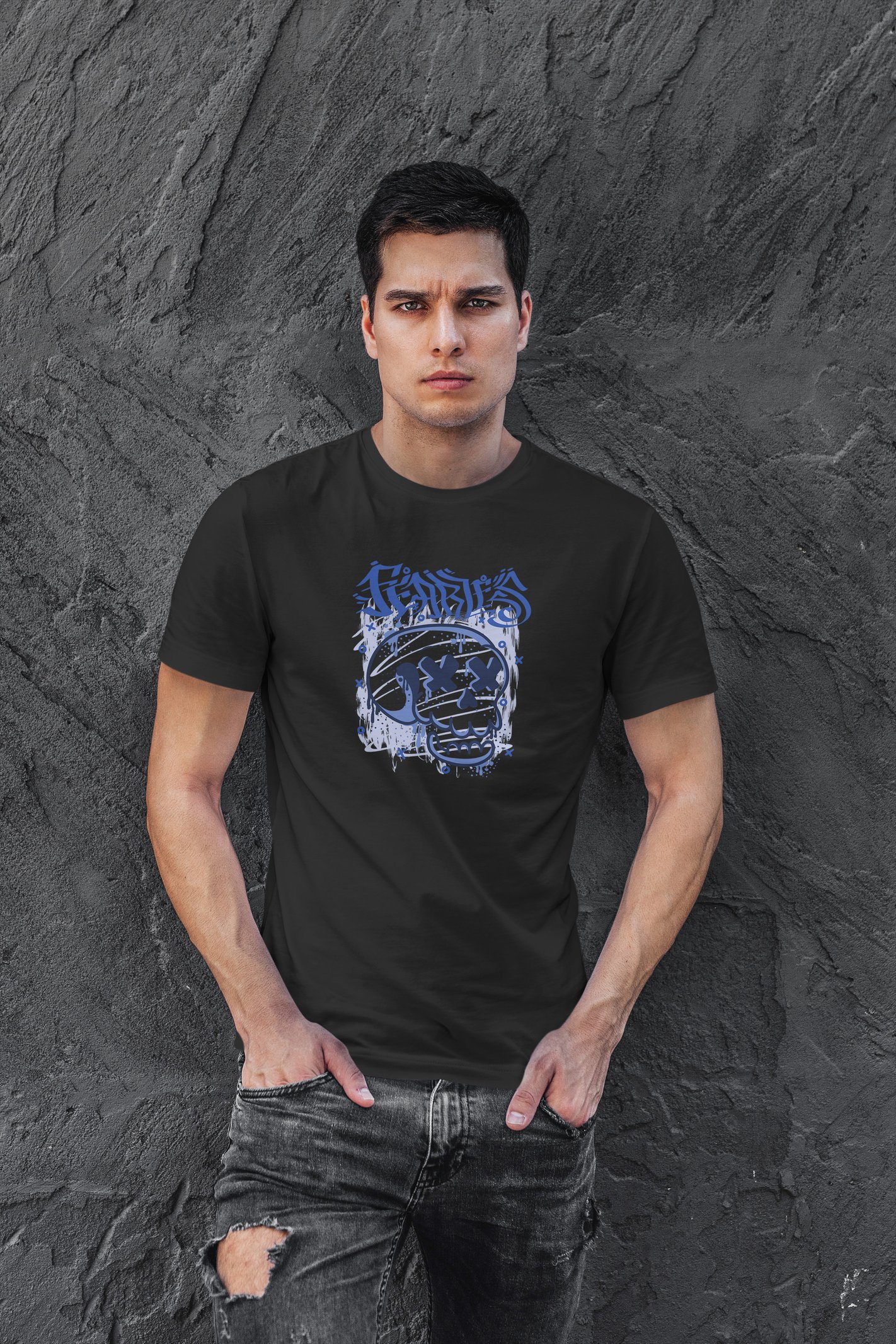 Fearless Dijital Baskı Siyah Unisex Tişört
